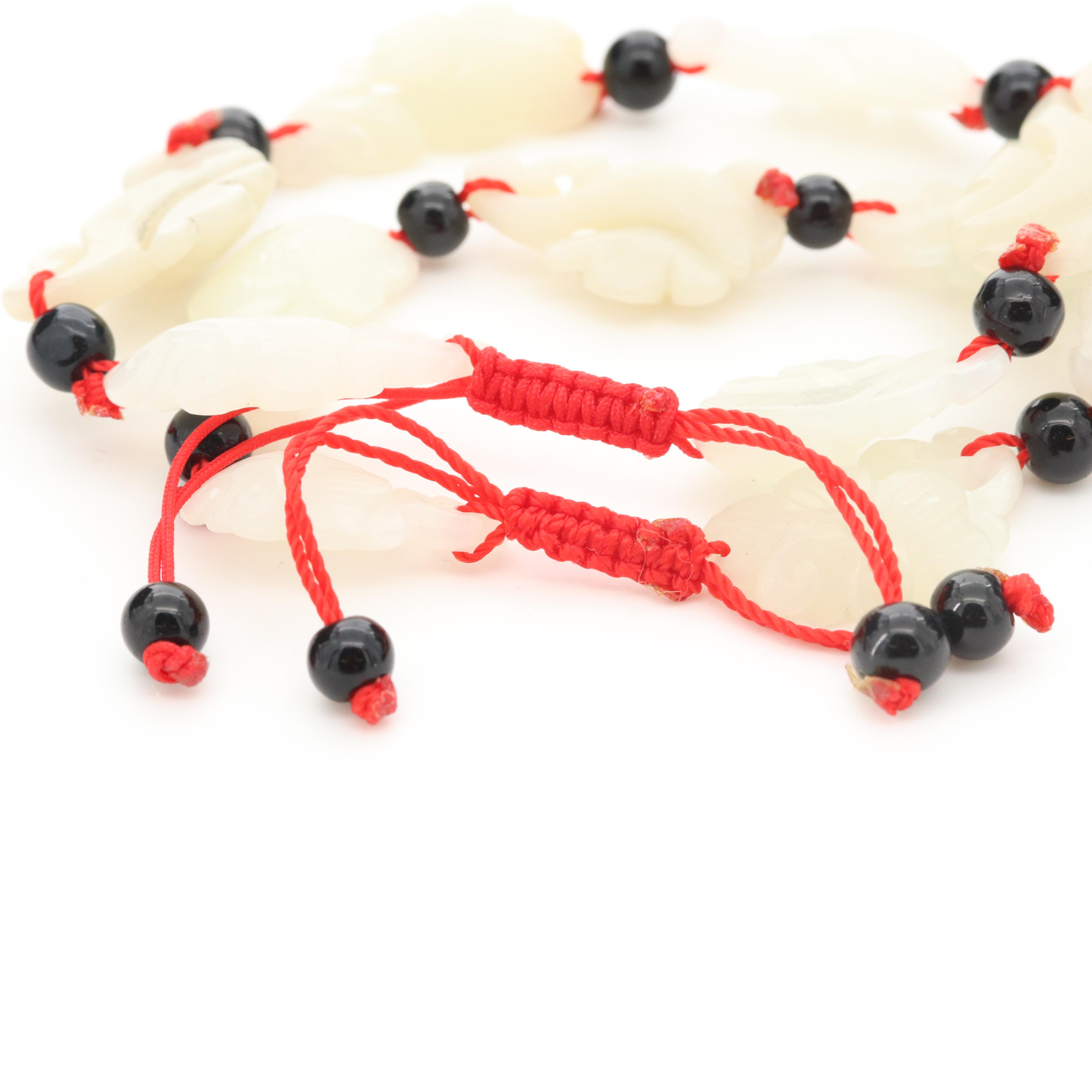 Chinese Bowenite and Glass Bead Expandable Bracelets