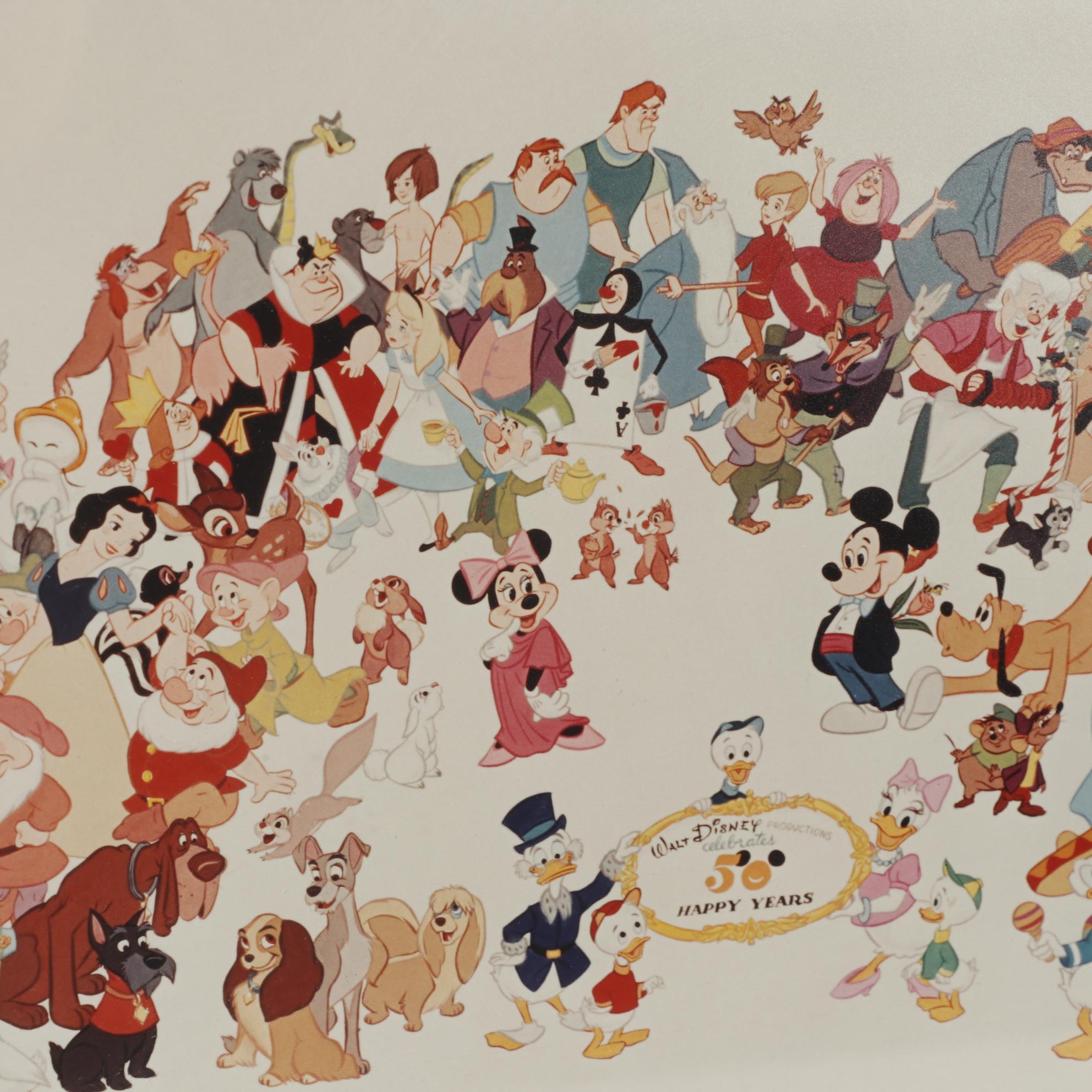 Bill Justice Signed Disney Offset Lithograph "50 Happy Years"