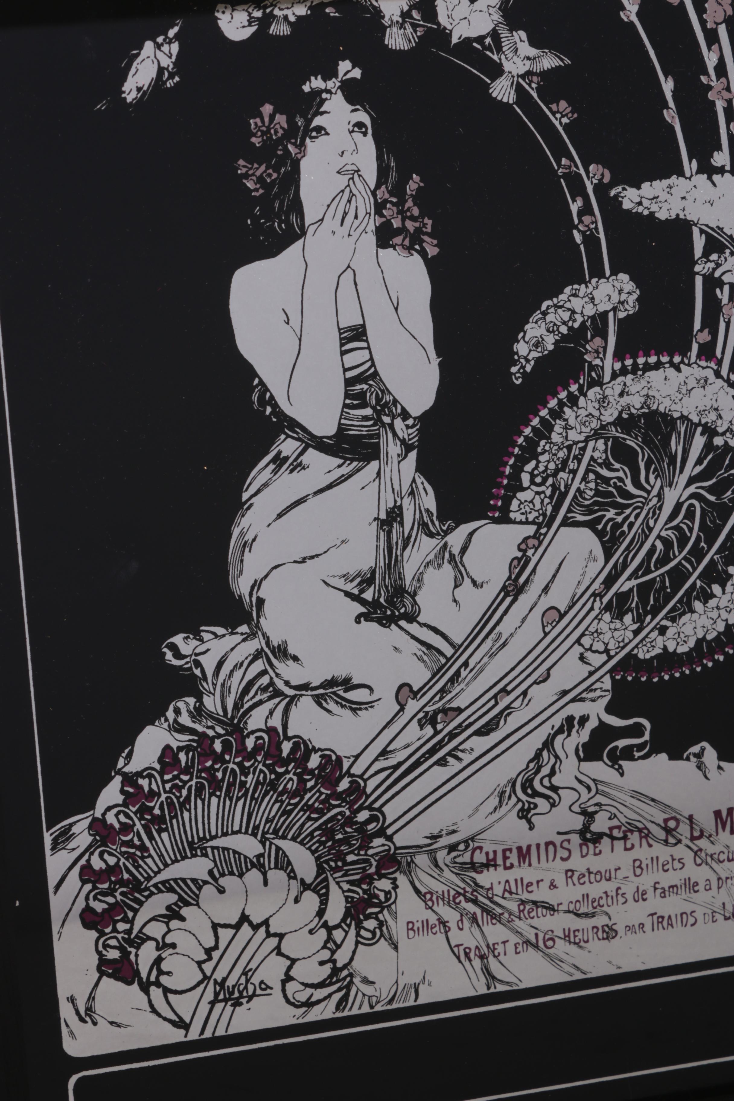 Alphonse Mucha Mid Century Art Nouveau Style Wall Mirror