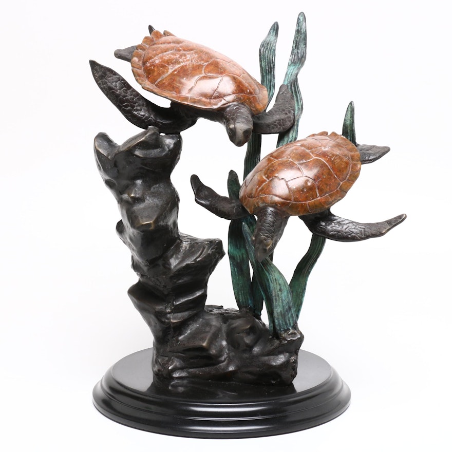 SPI Gallery Brass Sea Turtle Duet Figurine