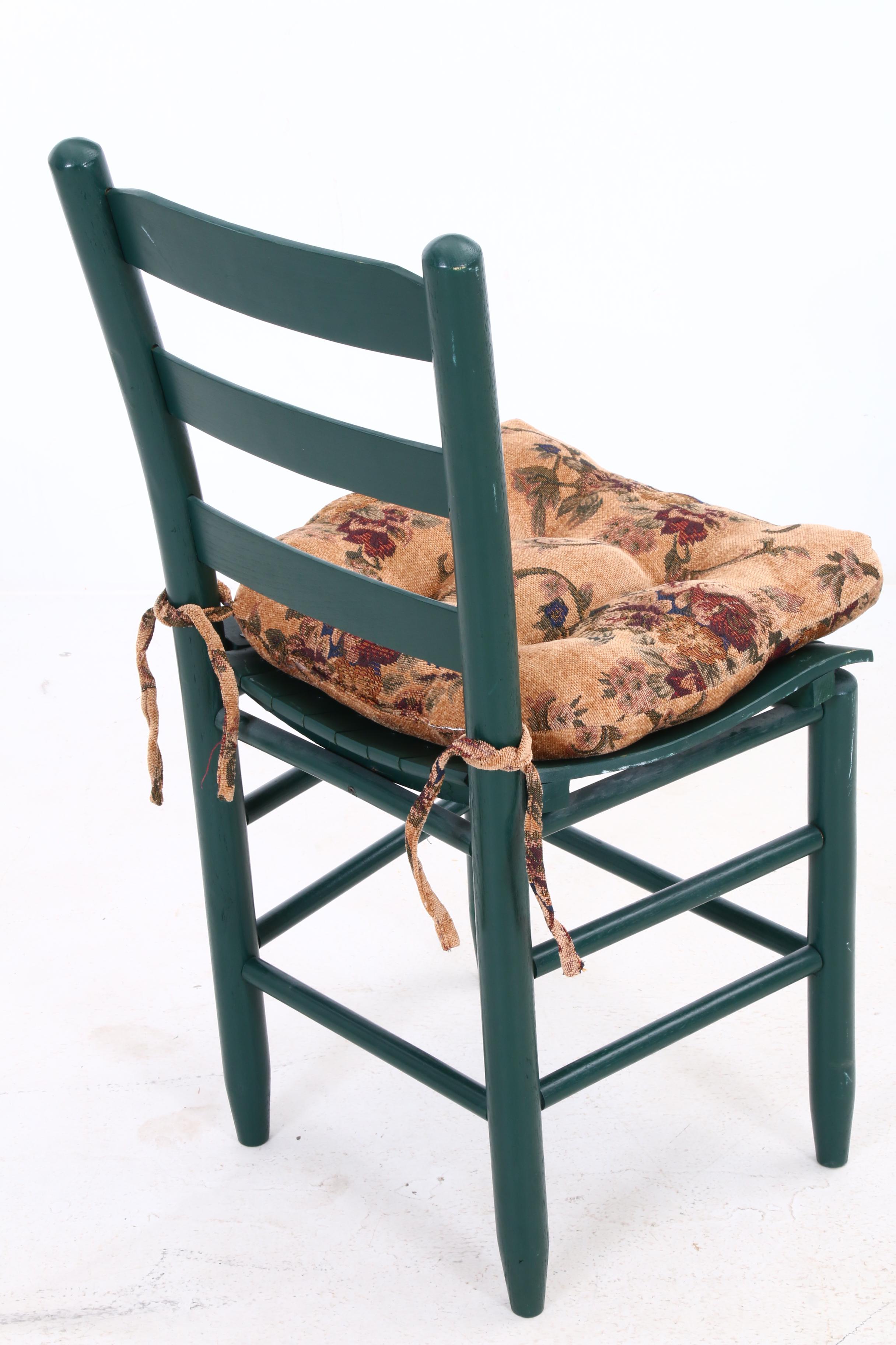 Painted Ladder Back Chairs with Cushions and Decorative Wall Mirror with Shelf