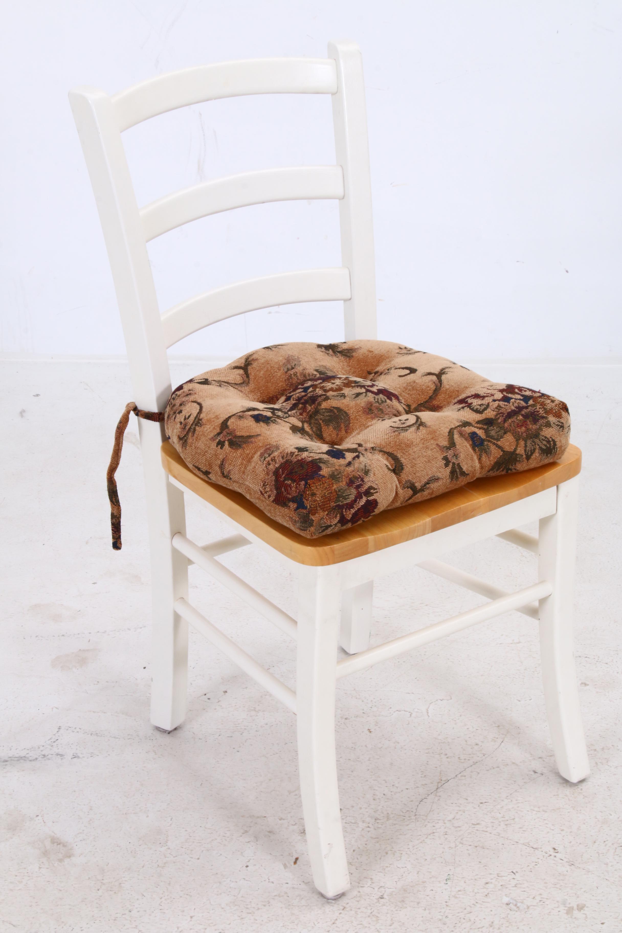 Painted Ladder Back Chairs with Cushions and Decorative Wall Mirror with Shelf