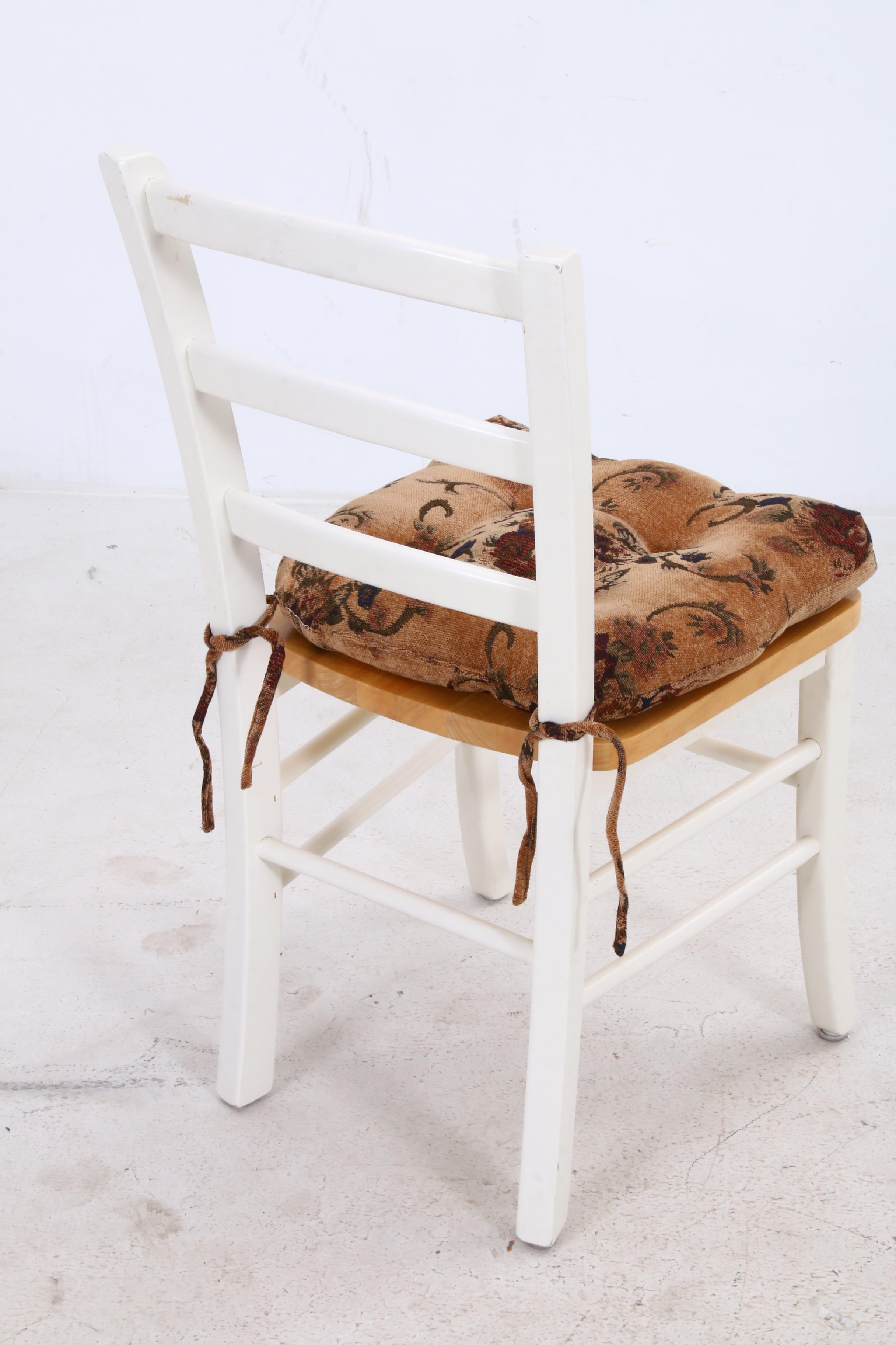 Painted Ladder Back Chairs with Cushions and Decorative Wall Mirror with Shelf