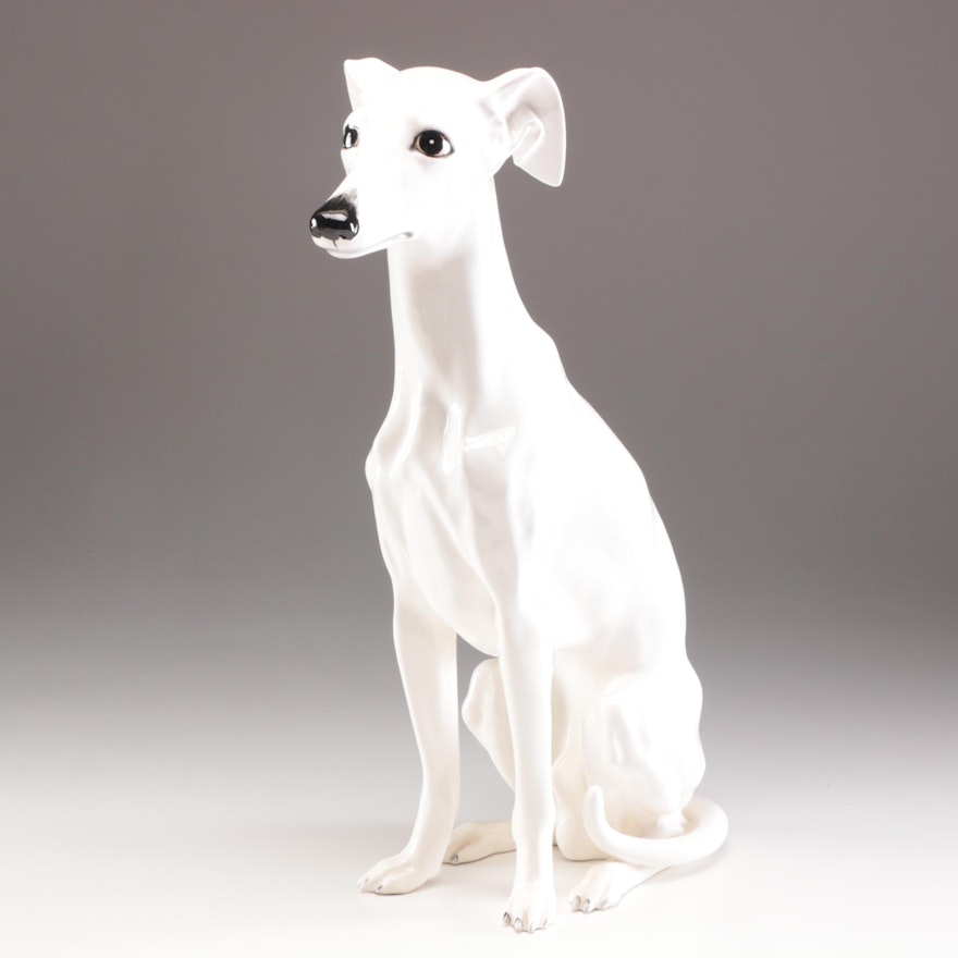Italian Greyhound Sitting Dog Ceramic Statue, Mid-Late 20th Century