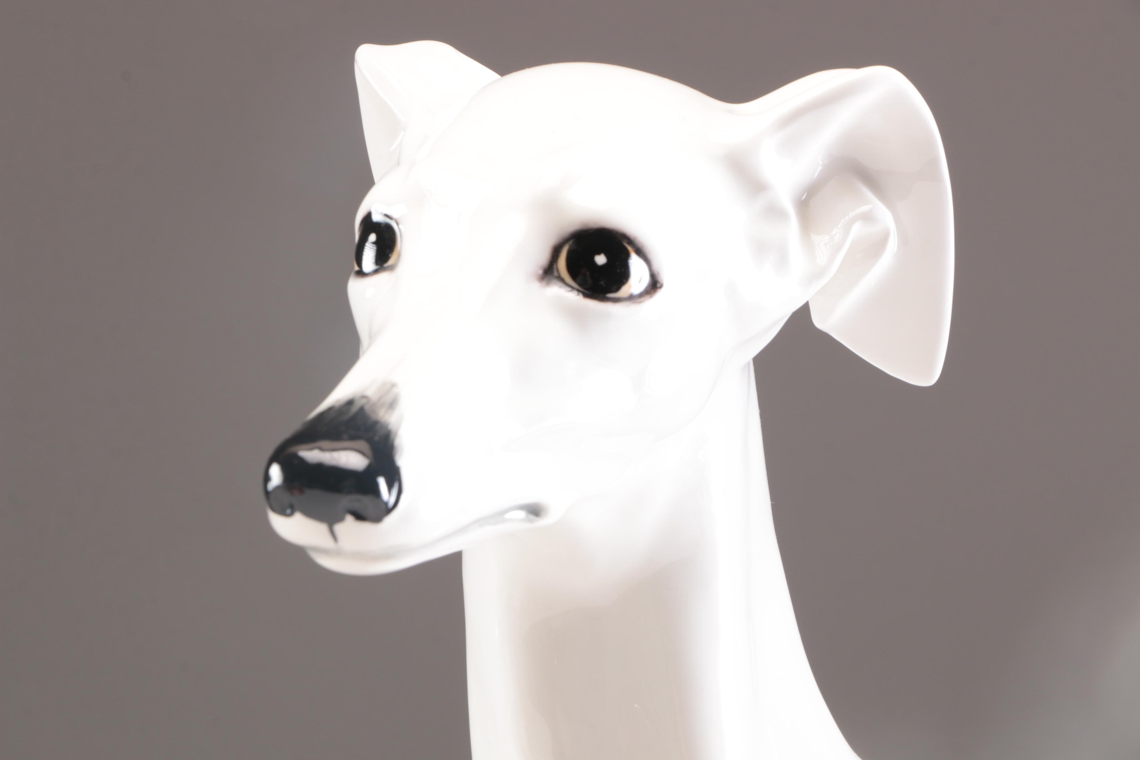 Italian Greyhound Sitting Dog Ceramic Statue, Mid-Late 20th Century