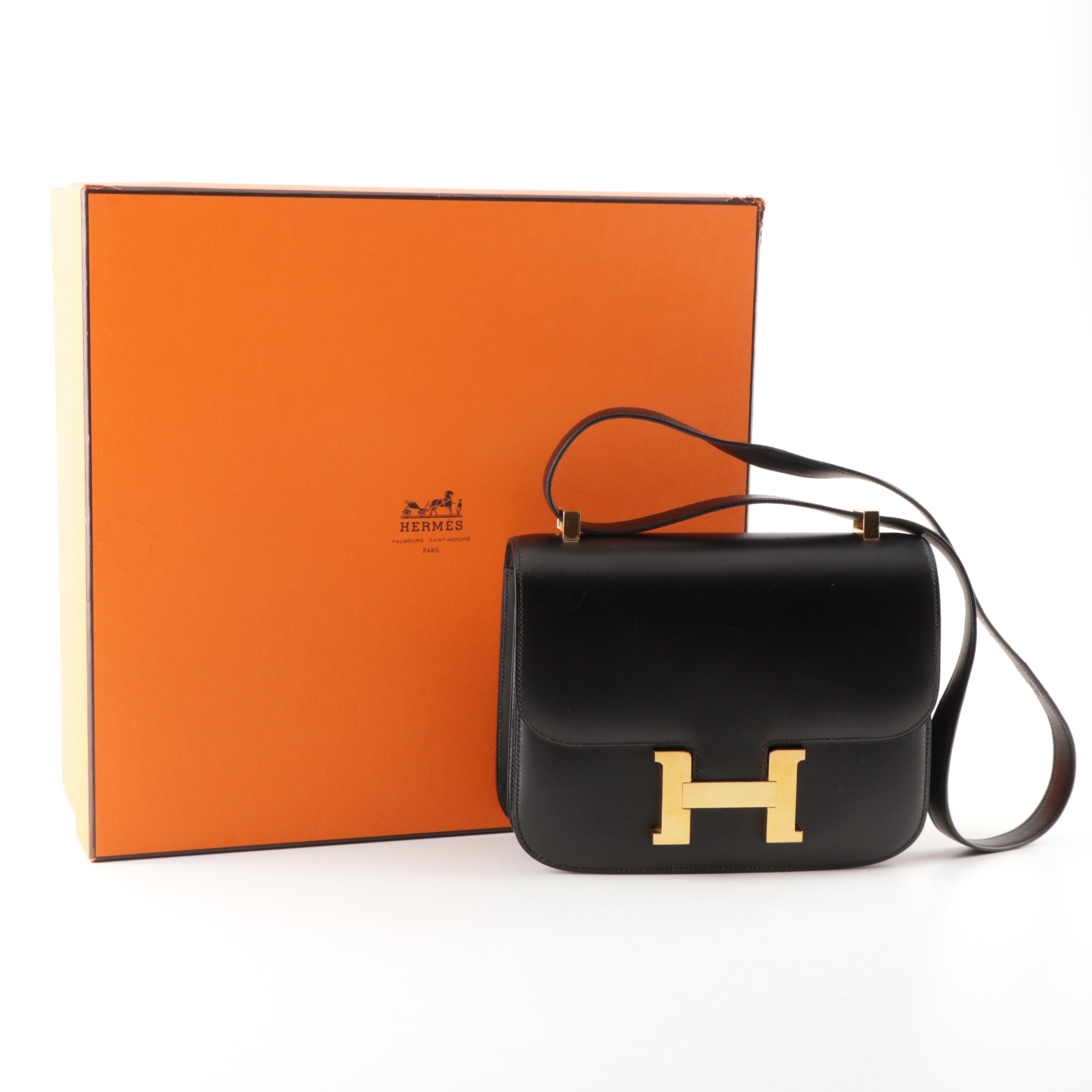 Hermès Paris Box Calf Leather Constance Handbag in Black