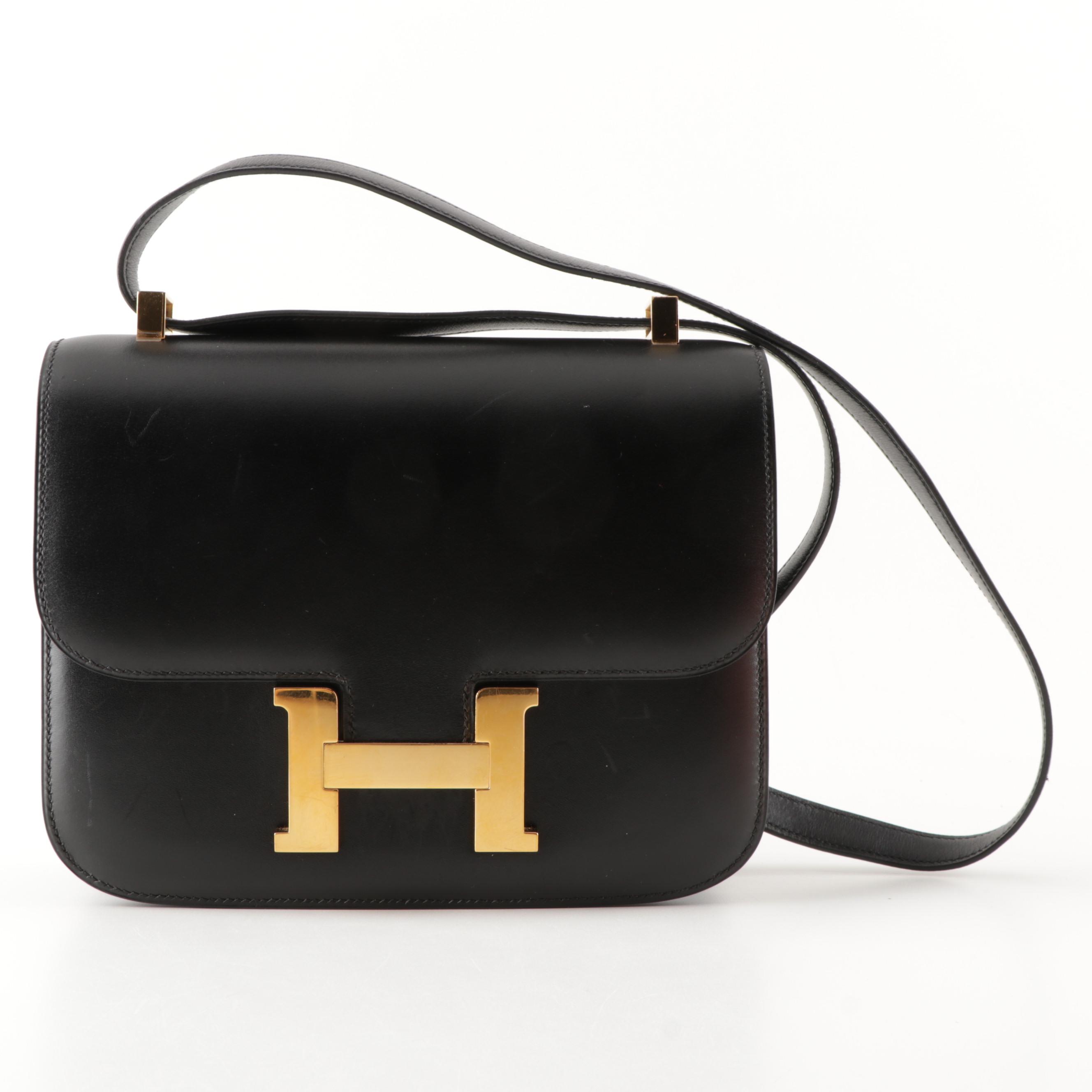 Hermès Paris Box Calf Leather Constance Handbag in Black