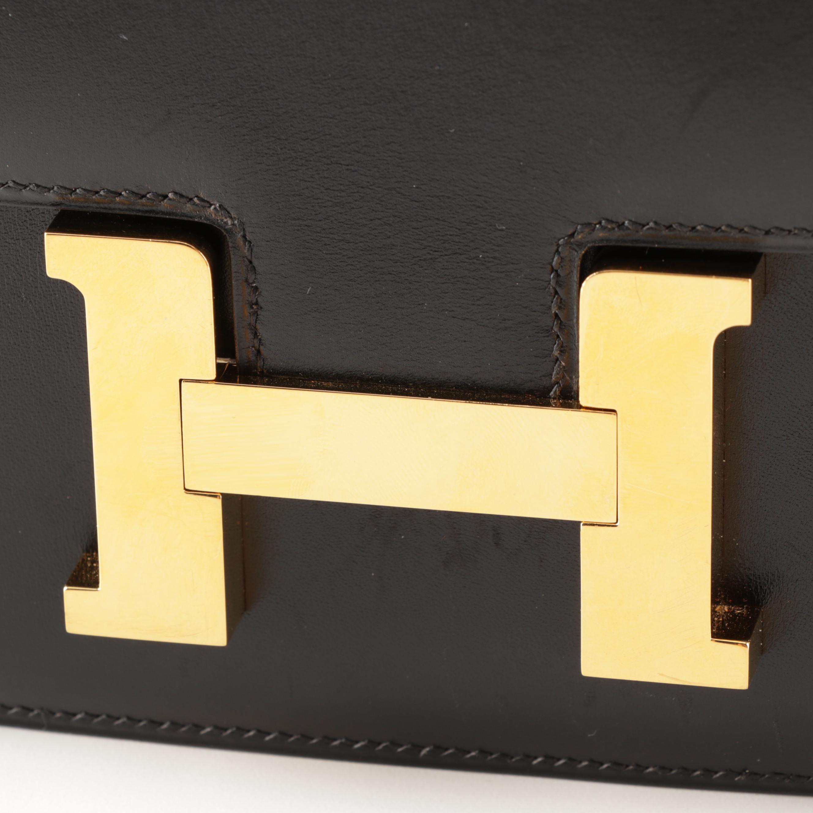 Hermès Paris Box Calf Leather Constance Handbag in Black