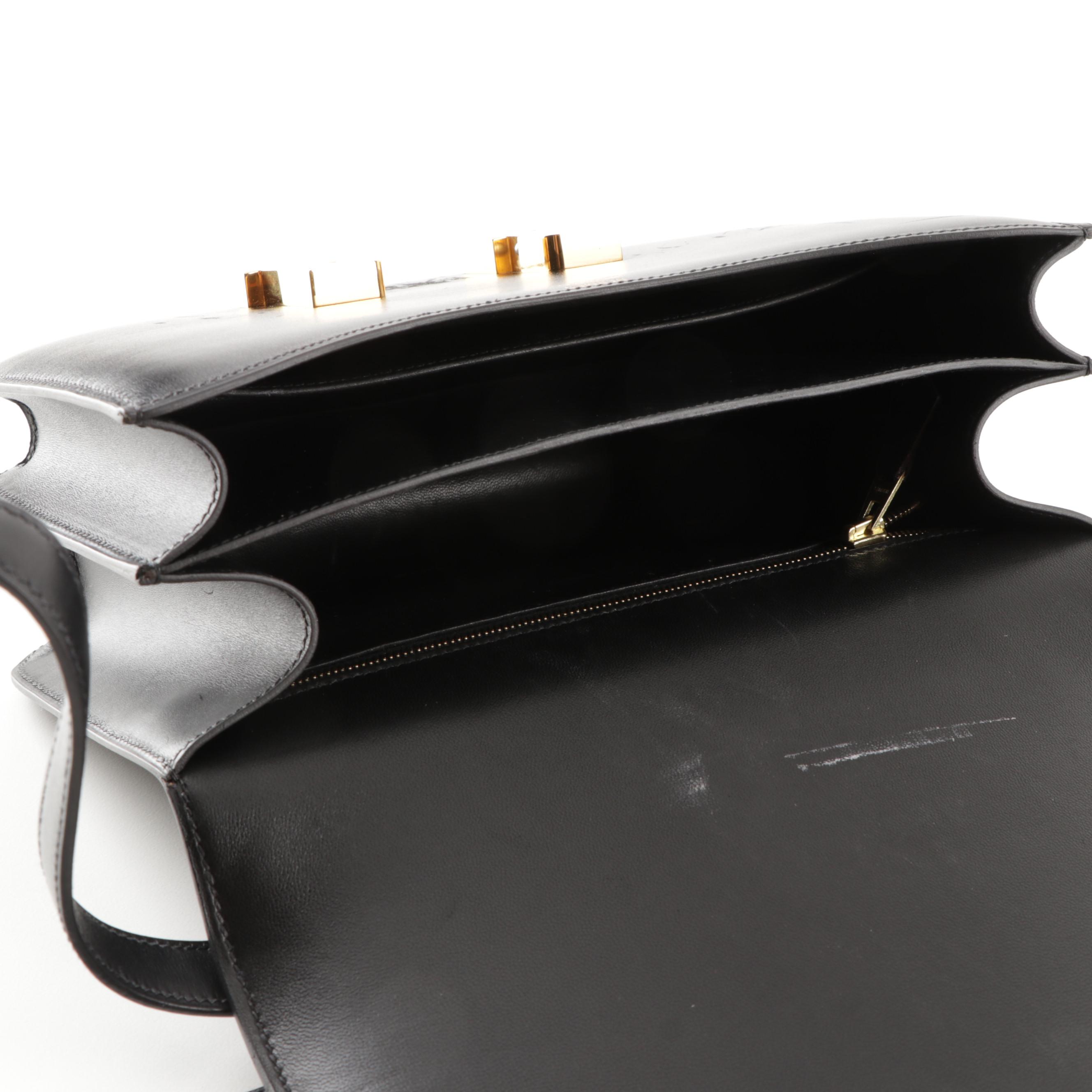 Hermès Paris Box Calf Leather Constance Handbag in Black