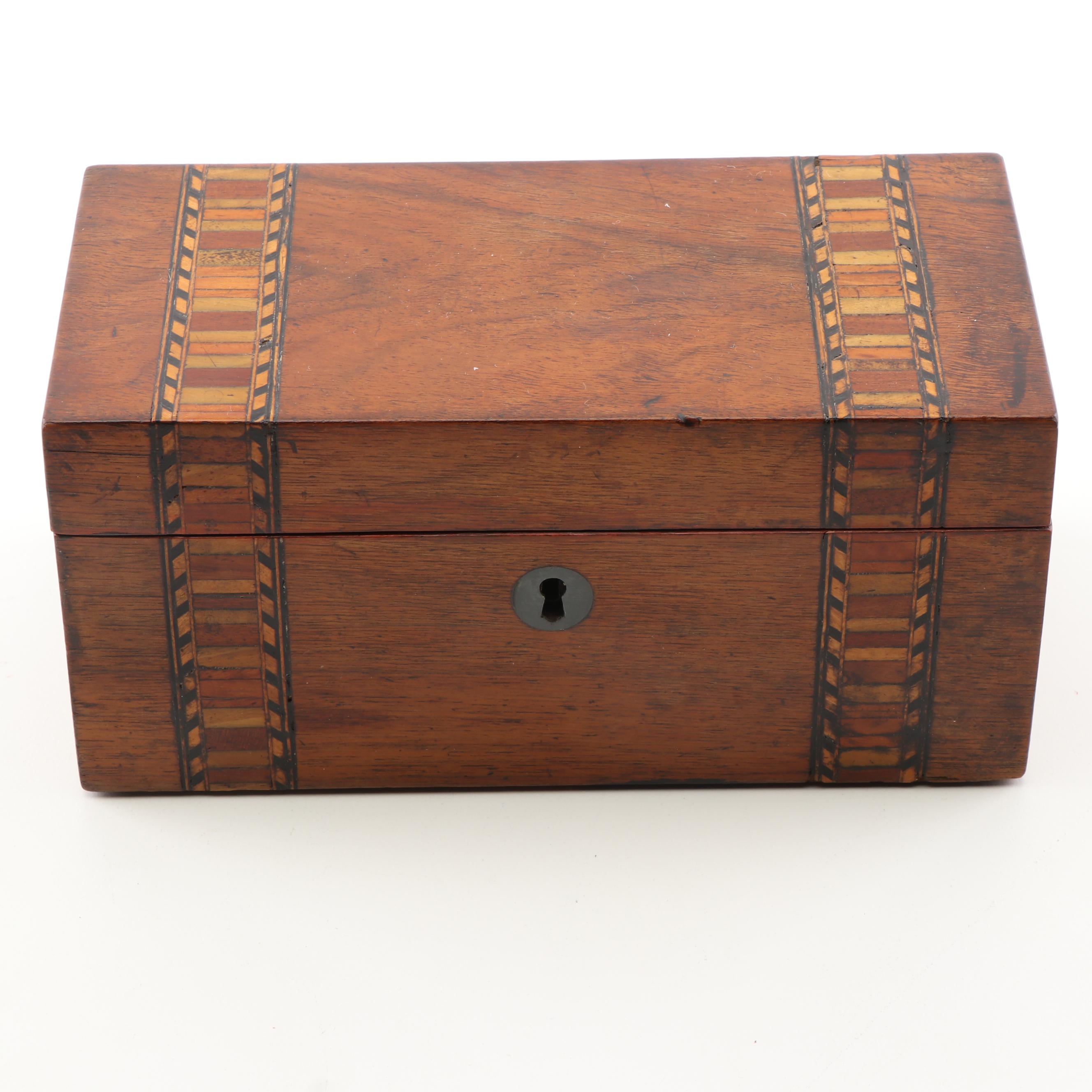 Victorian Tunbridge Walnut Inlaid Tea Caddy, 19th Century