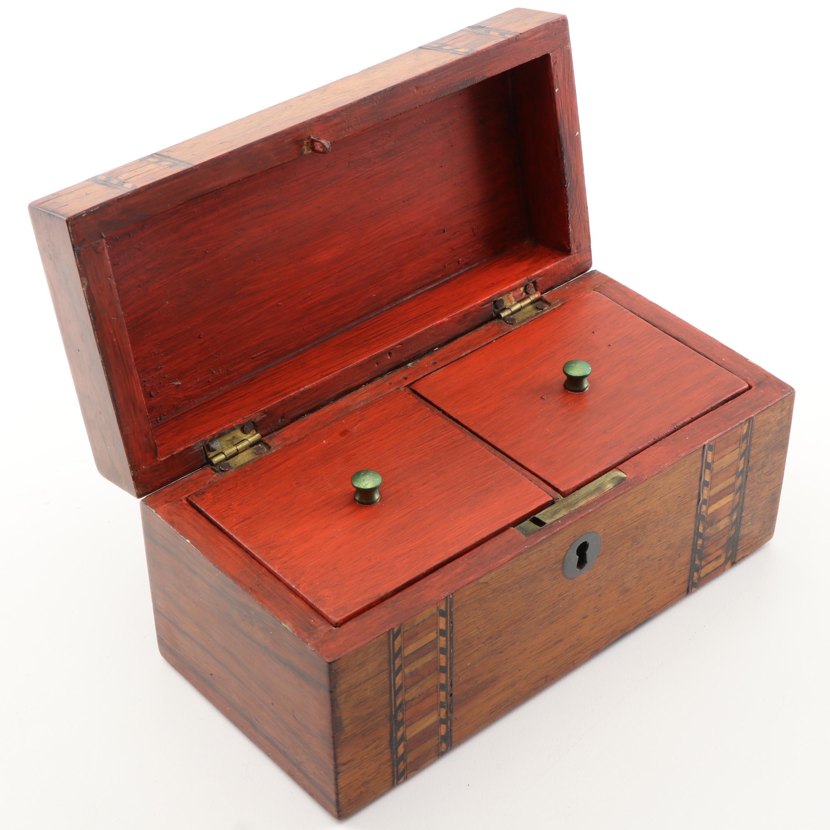 Victorian Tunbridge Walnut Inlaid Tea Caddy, 19th Century