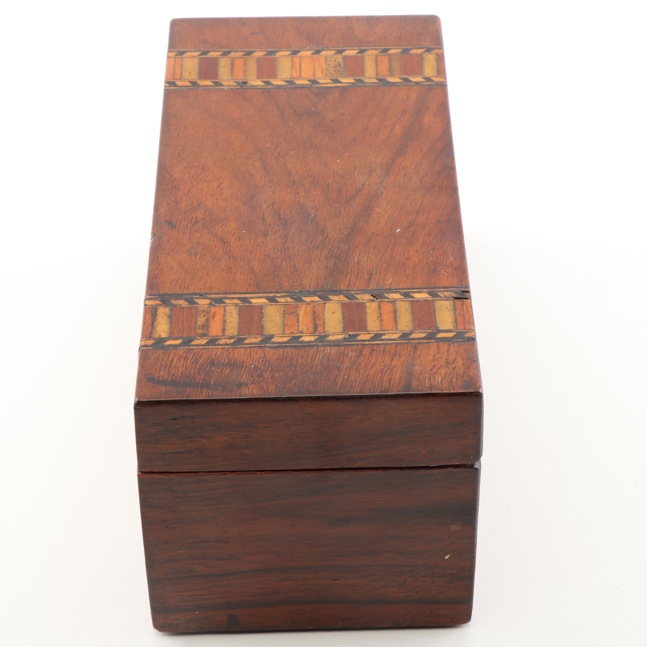 Victorian Tunbridge Walnut Inlaid Tea Caddy, 19th Century