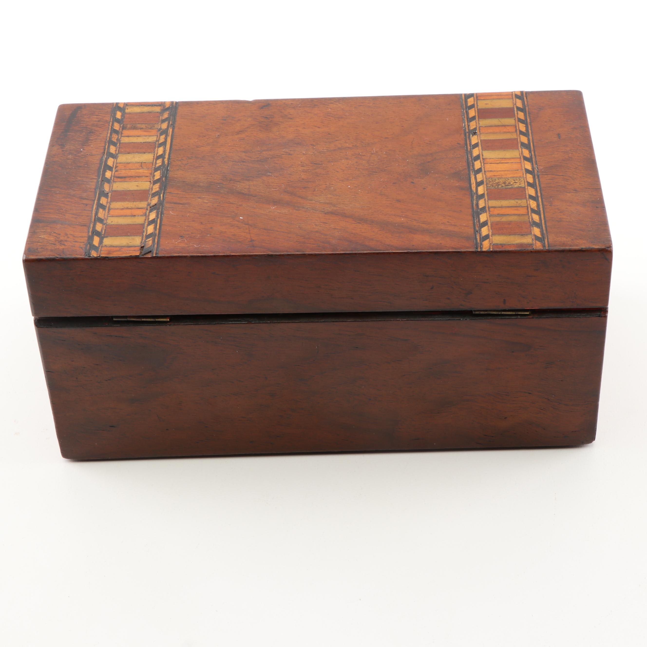Victorian Tunbridge Walnut Inlaid Tea Caddy, 19th Century