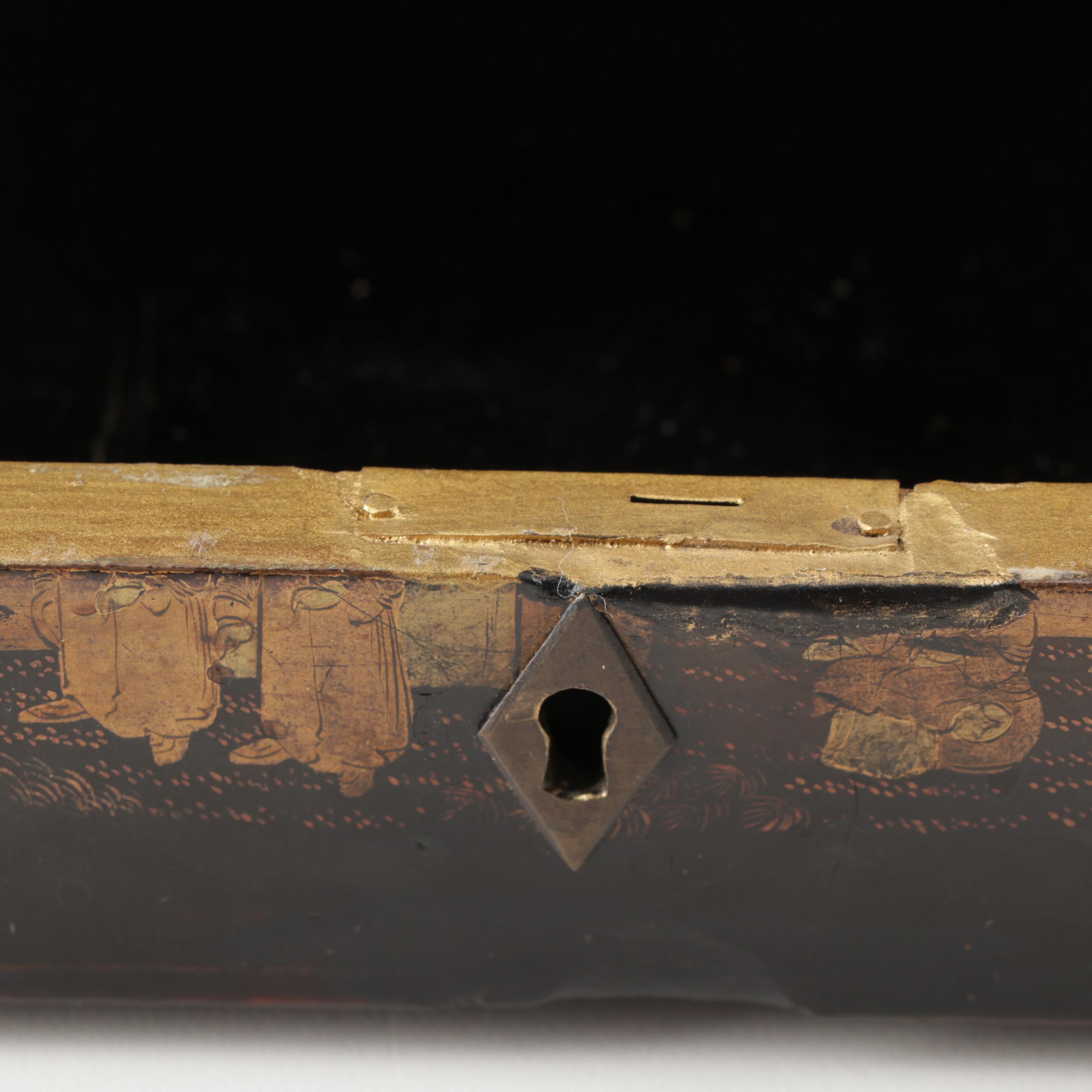 English Chinoiserie Lacquered Parcel Gilt Document Box, Circa 1875