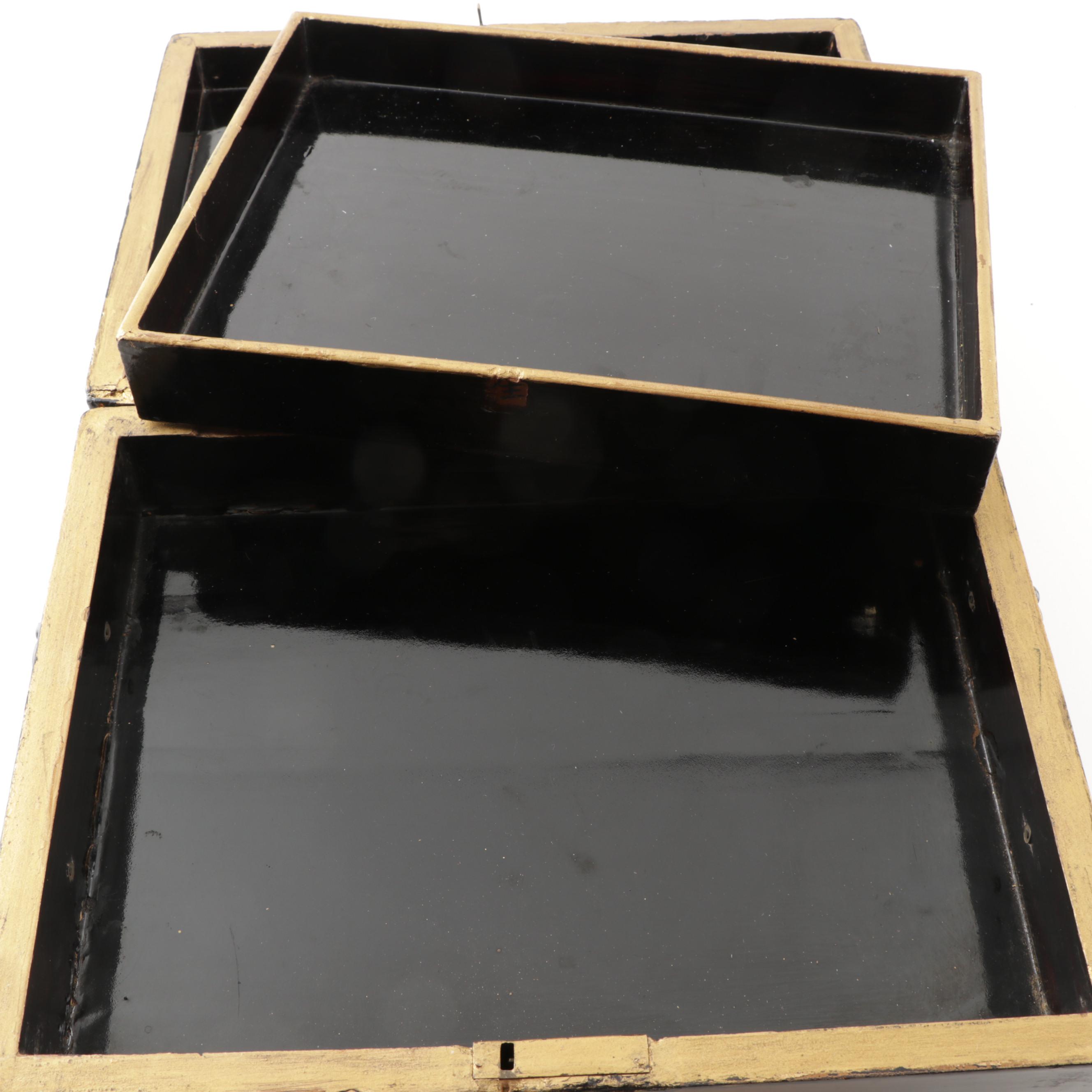 English Chinoiserie Lacquered Parcel Gilt Document Box, Circa 1875