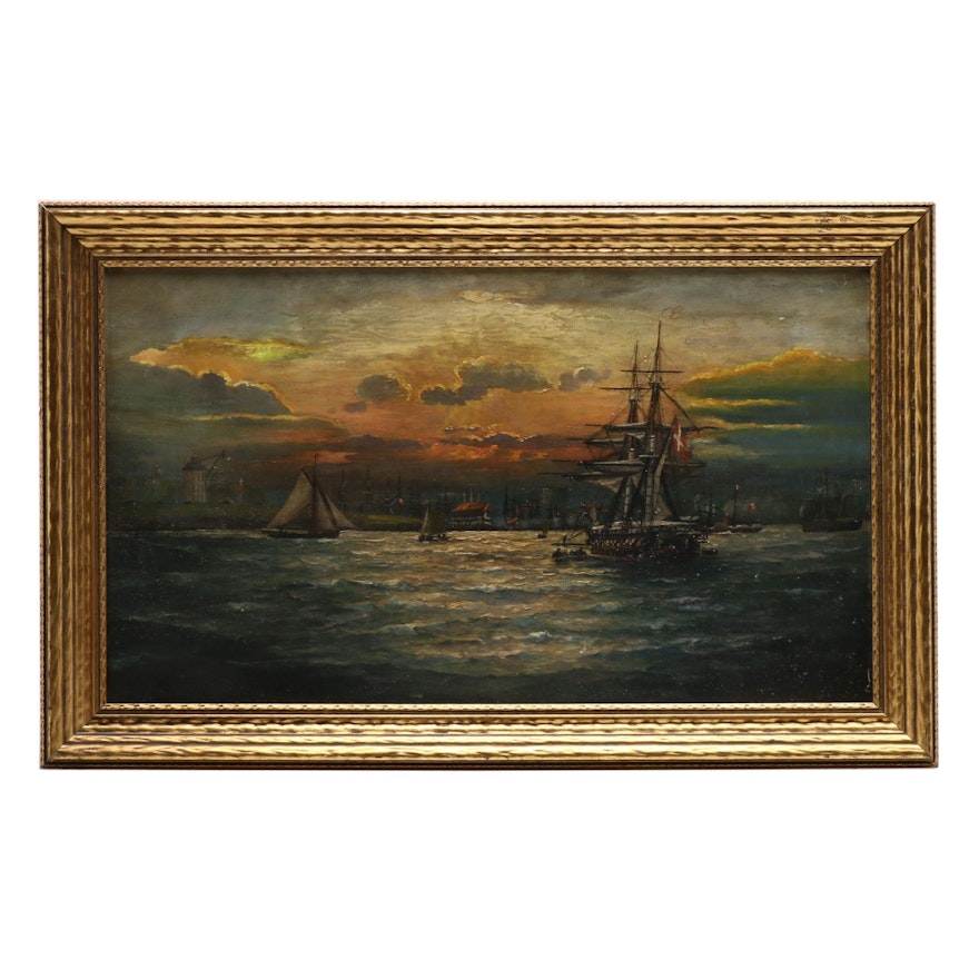 19th Century Nautical Oil Painting