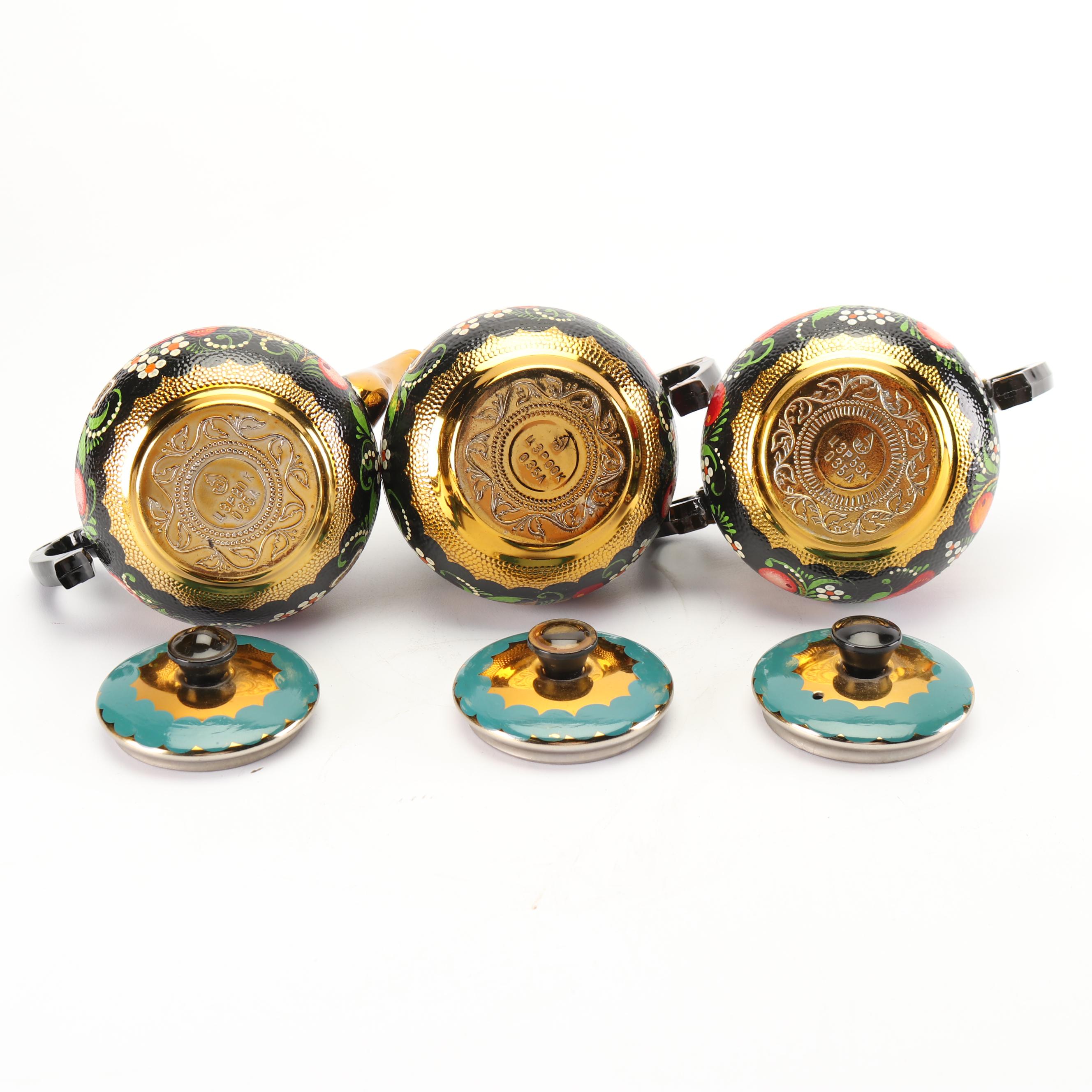 Russian Hand-Painted Brass and Metal Electric Samovar Set, 1990