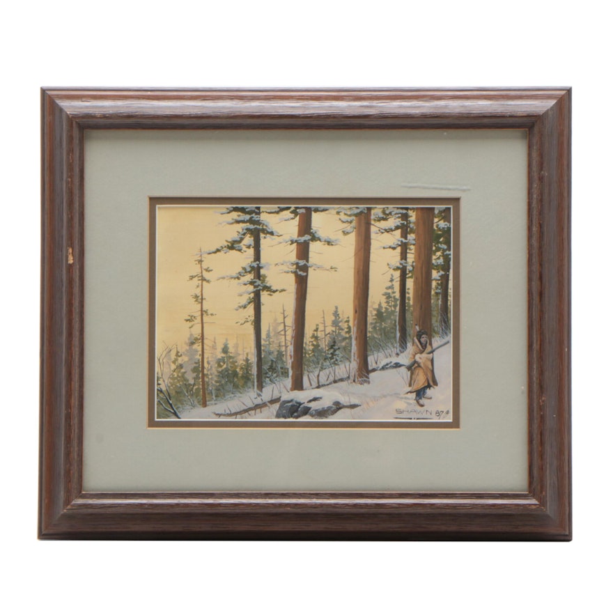 Shawn P. Dooley Winter Landscape Gouache Painting