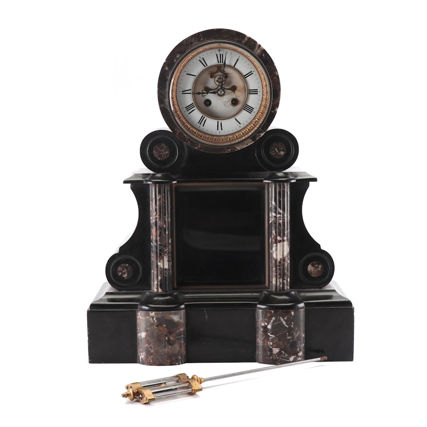 Victorian Black Slate Mantel Clock, Late 19th to Early 20th Century