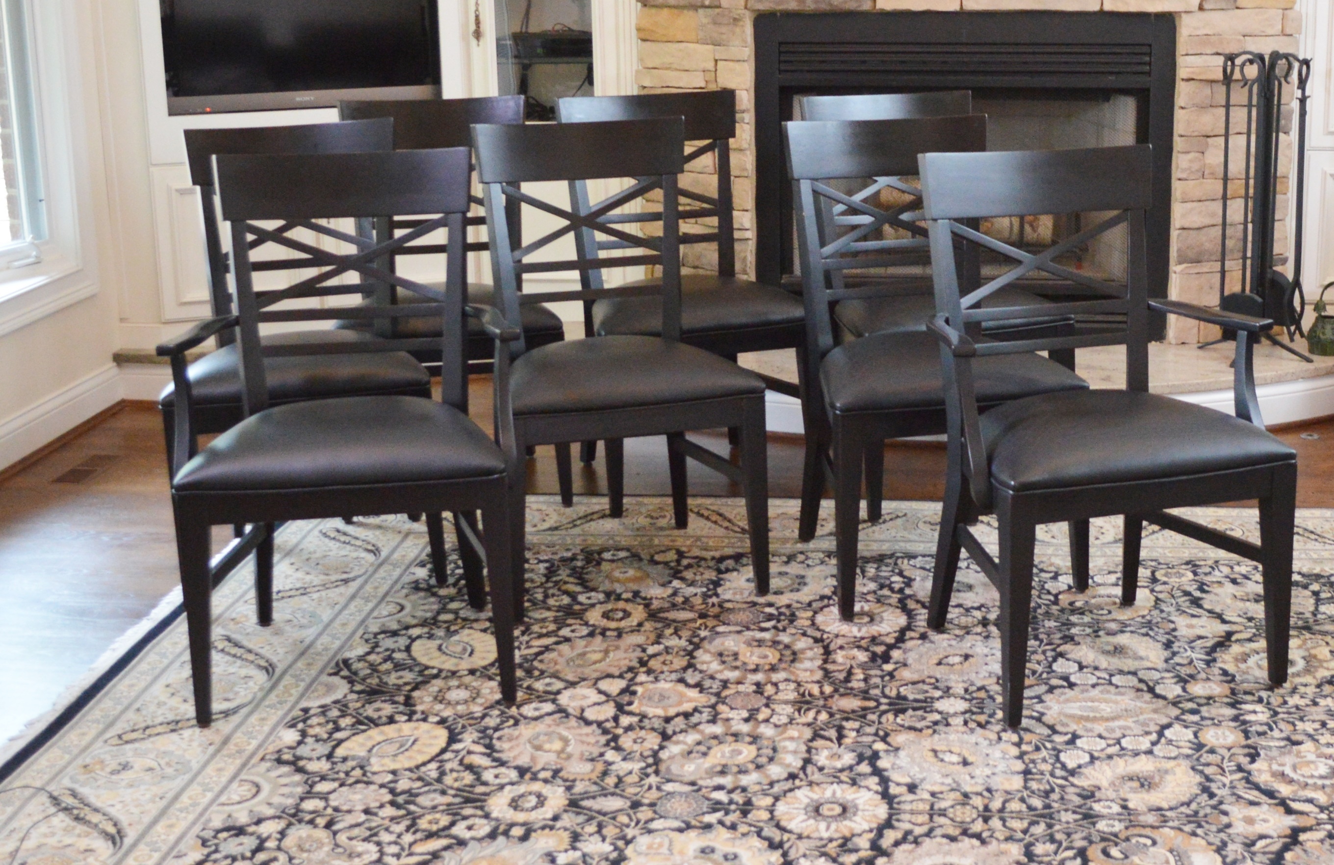 Ethan Allen Tango Black Dining Chairs, Set of Eight