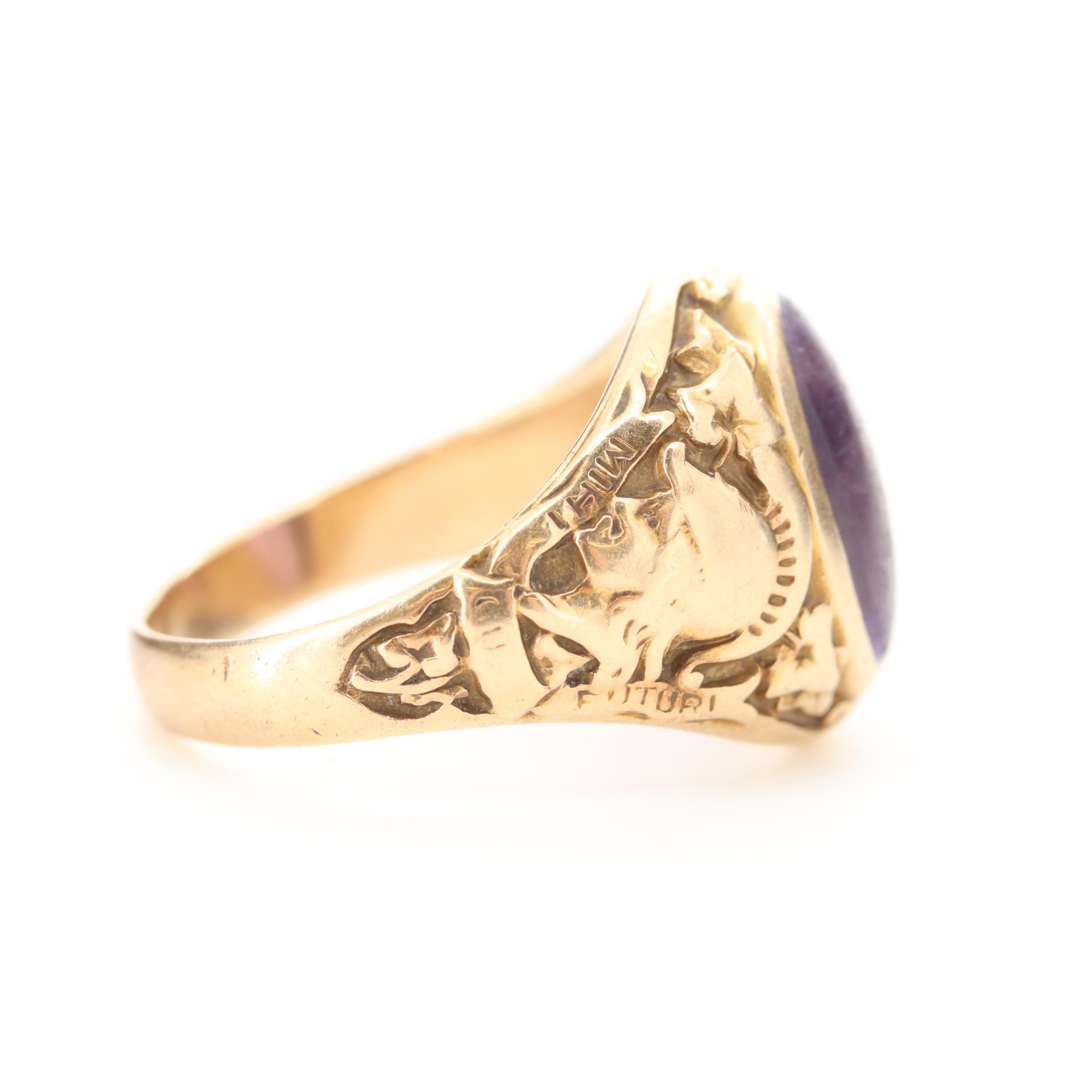 Vintage Tiffany & Co. Amethyst 14K Yellow Gold Hunter College Class Ring