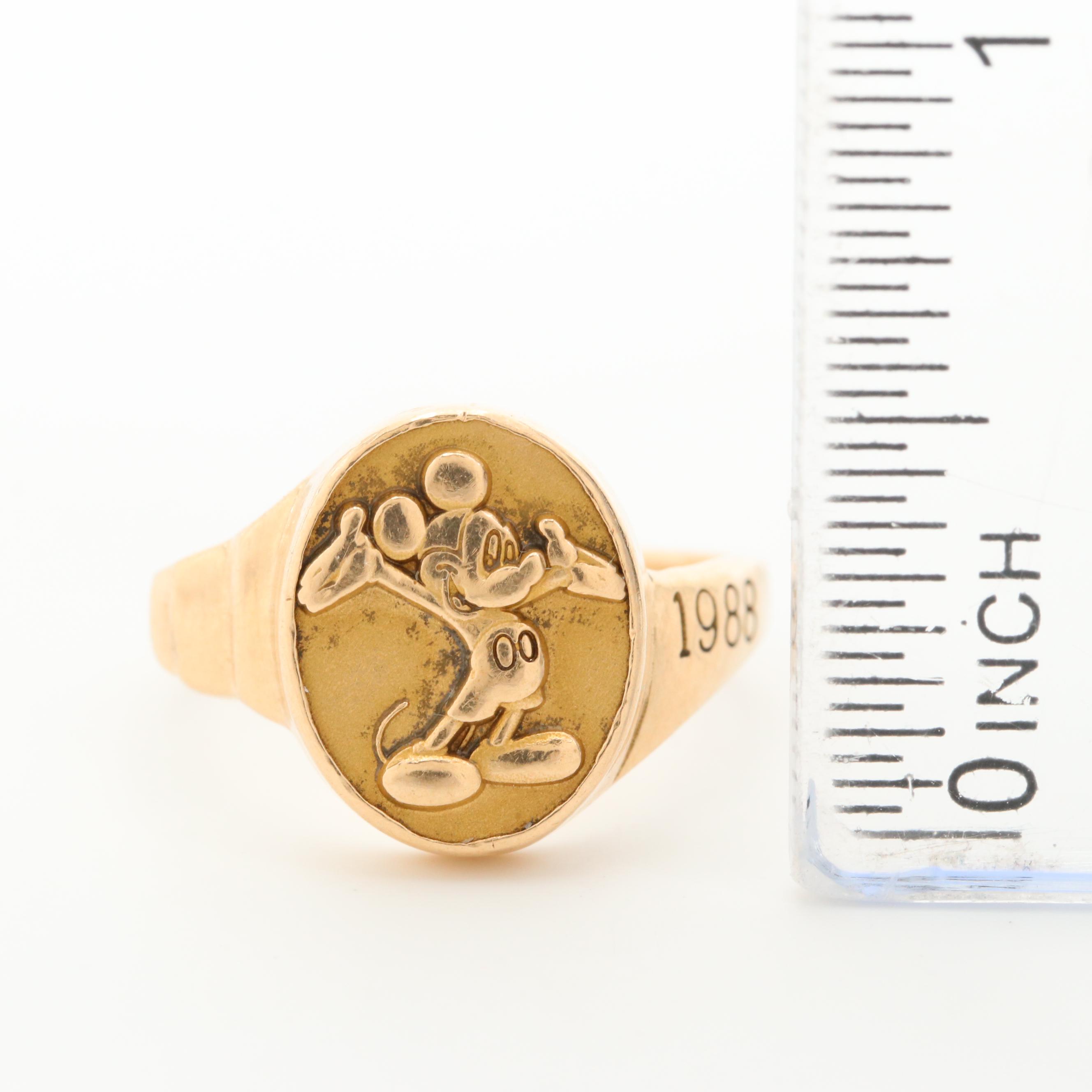 Vintage 14K Yellow Gold Mickey Mouse Signet Ring