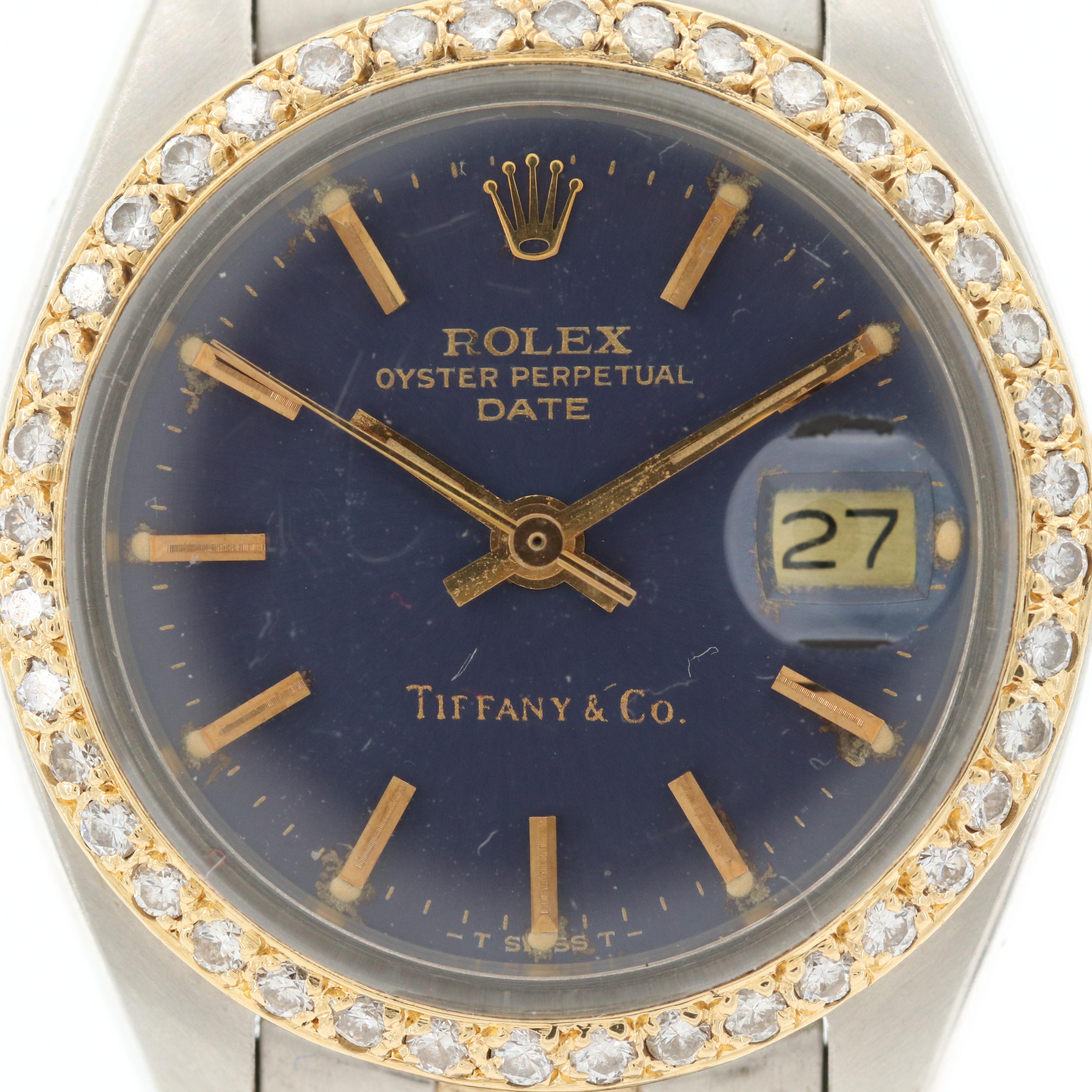 Rolex Date For Tiffany & Co. Two Tone Watch With Diamonds, 1979