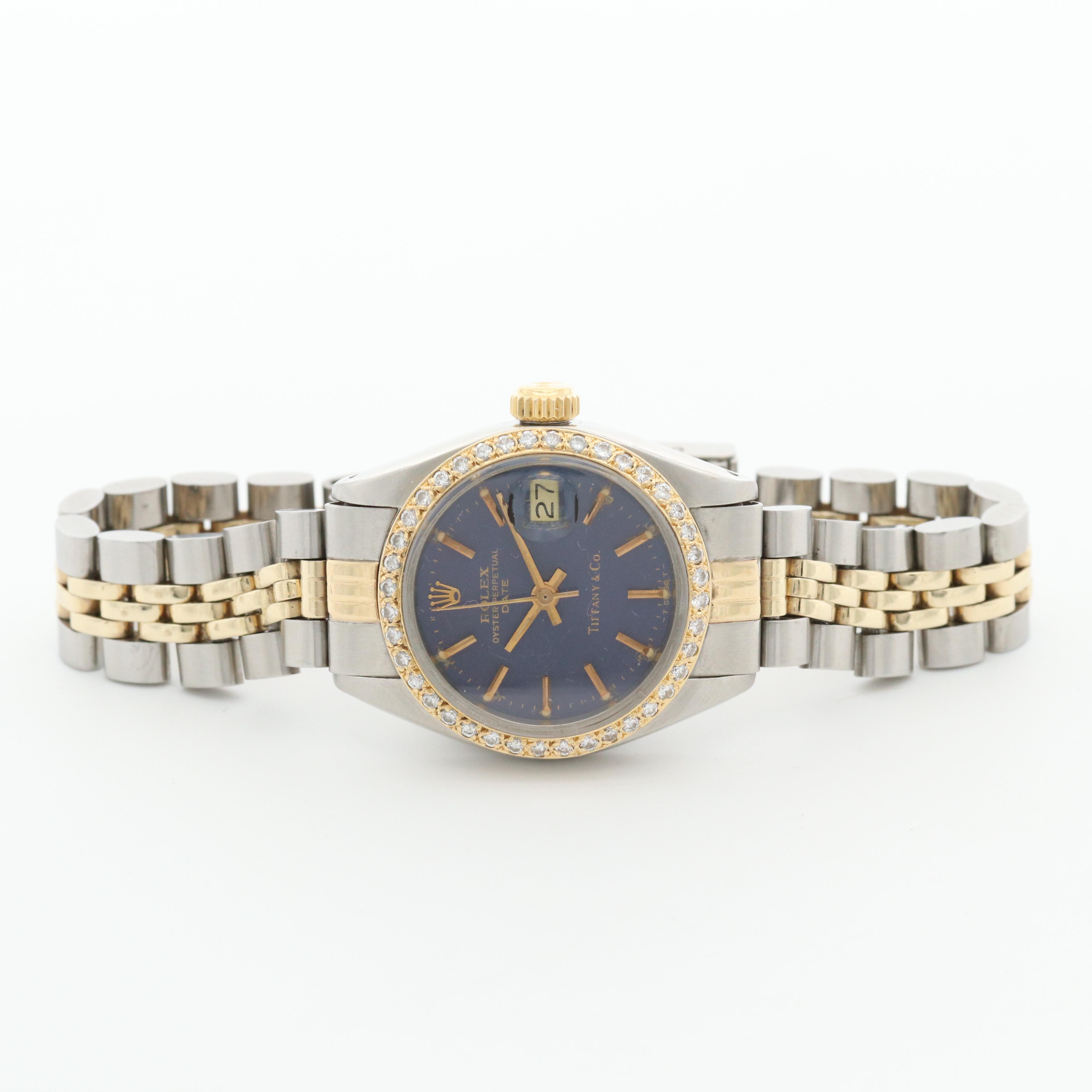Rolex Date For Tiffany & Co. Two Tone Watch With Diamonds, 1979