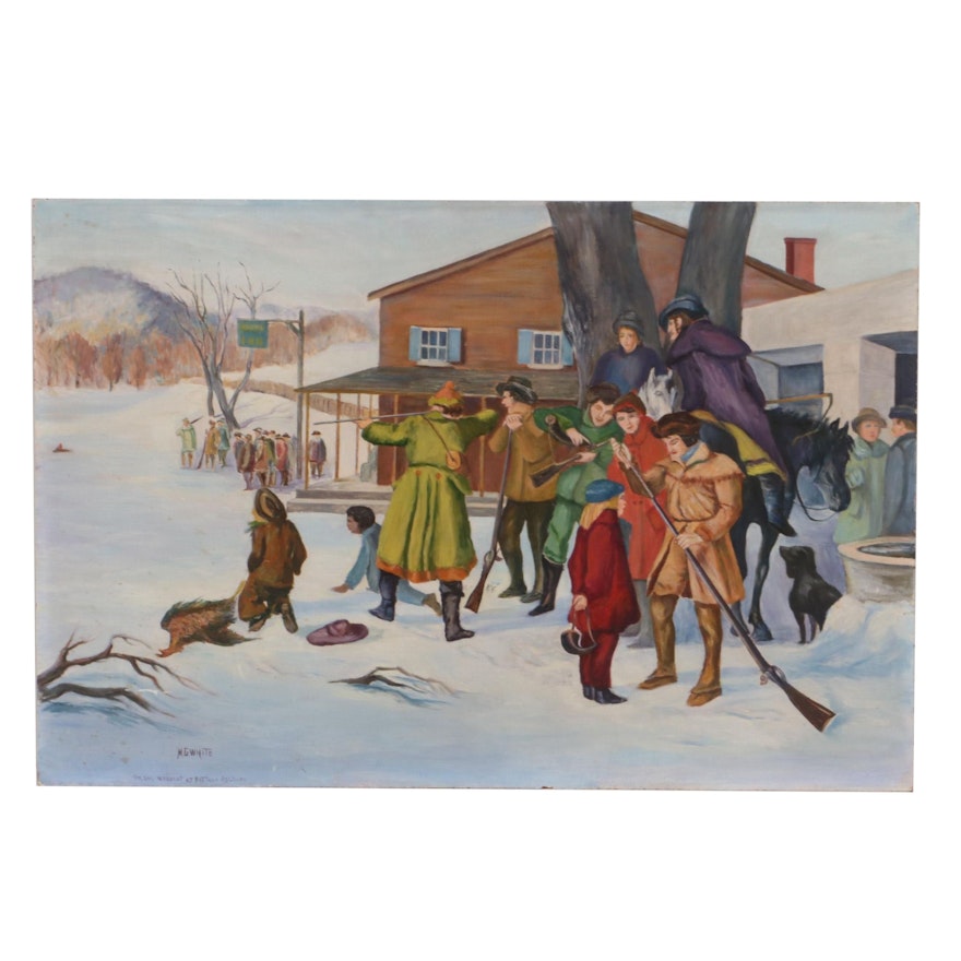 M.G. White Oil Painting of Winter Hunt Scene