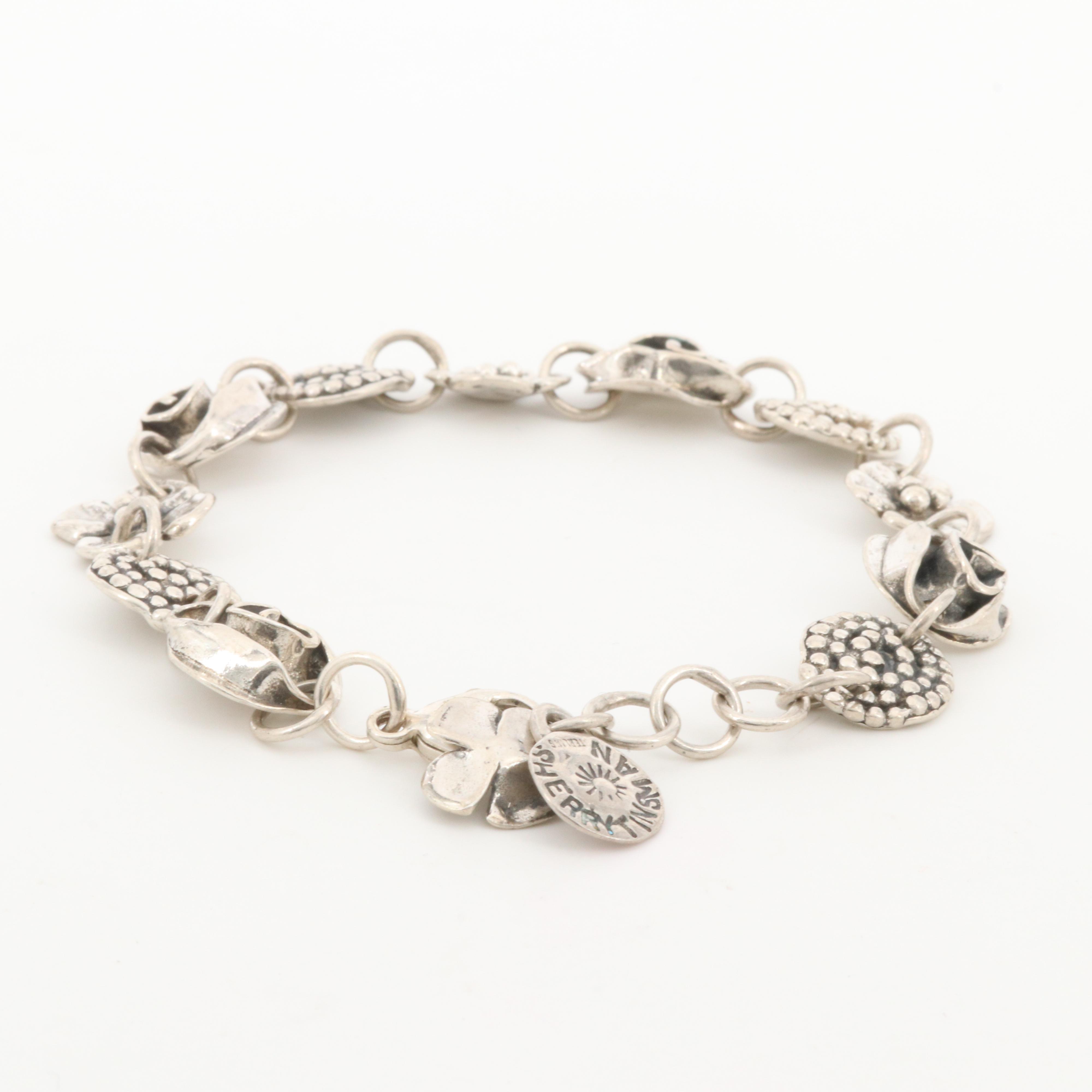 Sterling Silver Floral Disc Bracelet