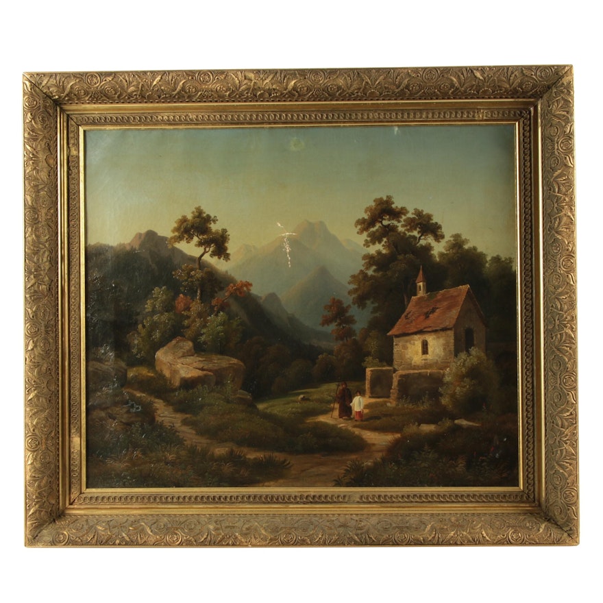 Mid 19th Century Romantic Landscape Oil Painting
