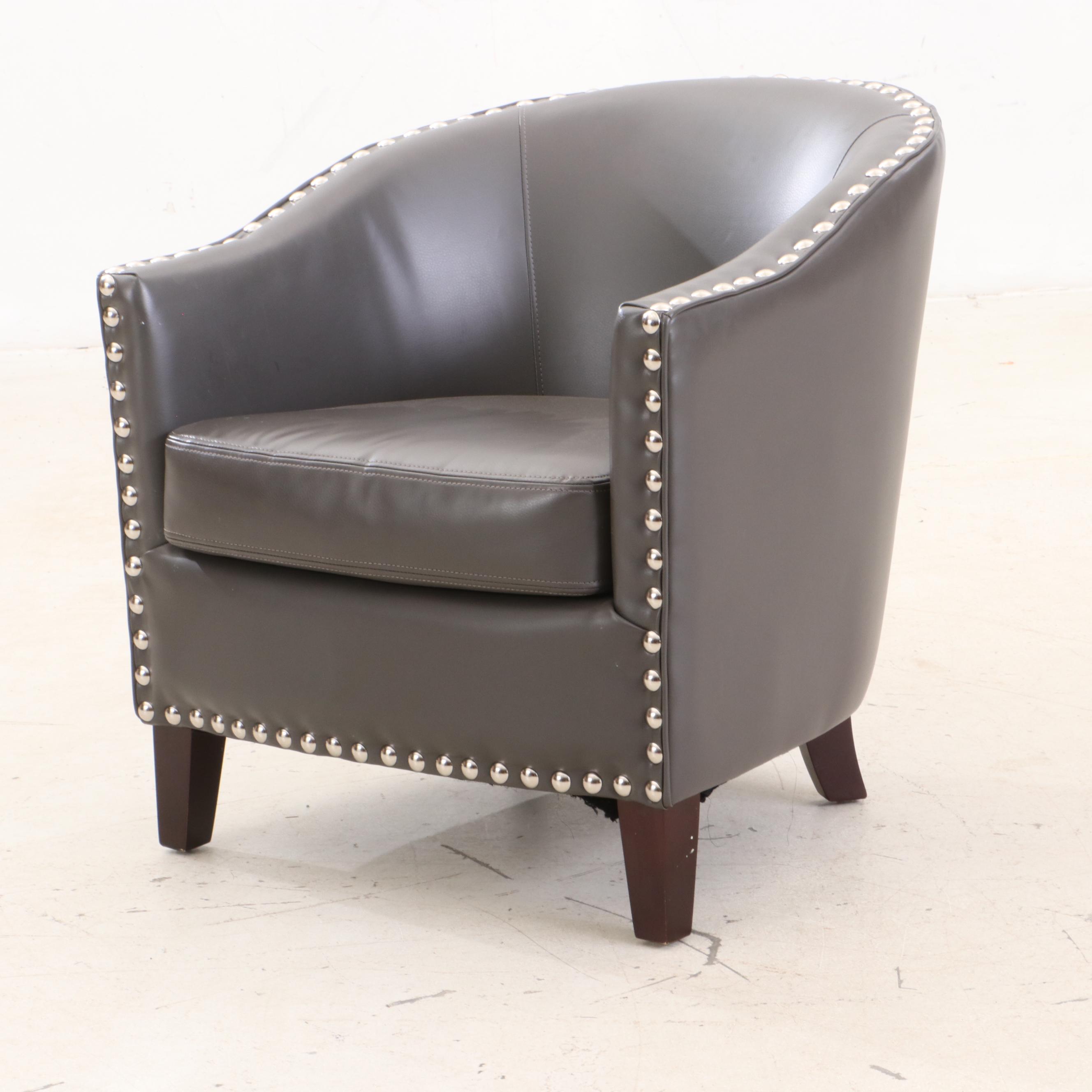 VILLA Faux Leather Barrel Back Club Chair with Nail Head Trim