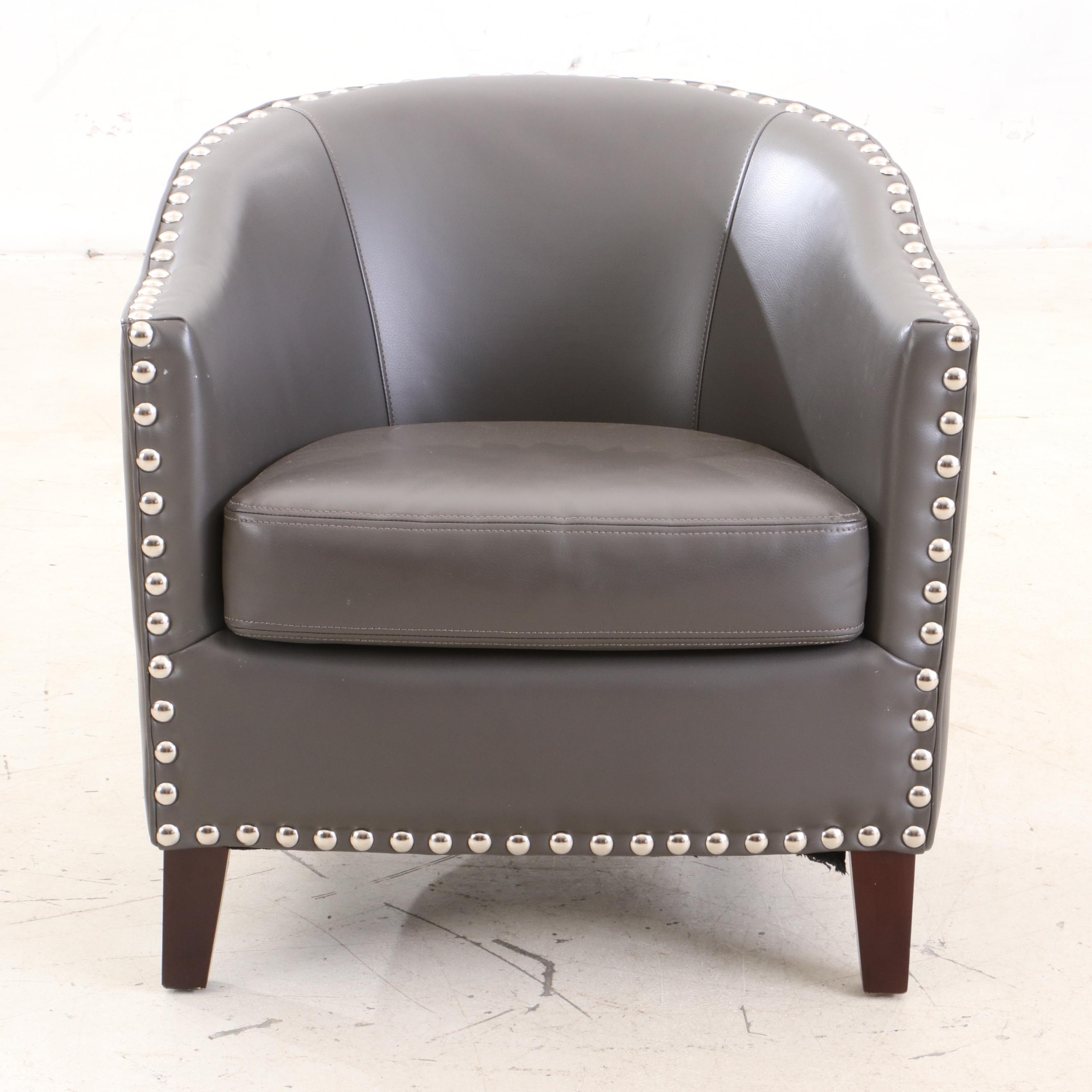 VILLA Faux Leather Barrel Back Club Chair with Nail Head Trim