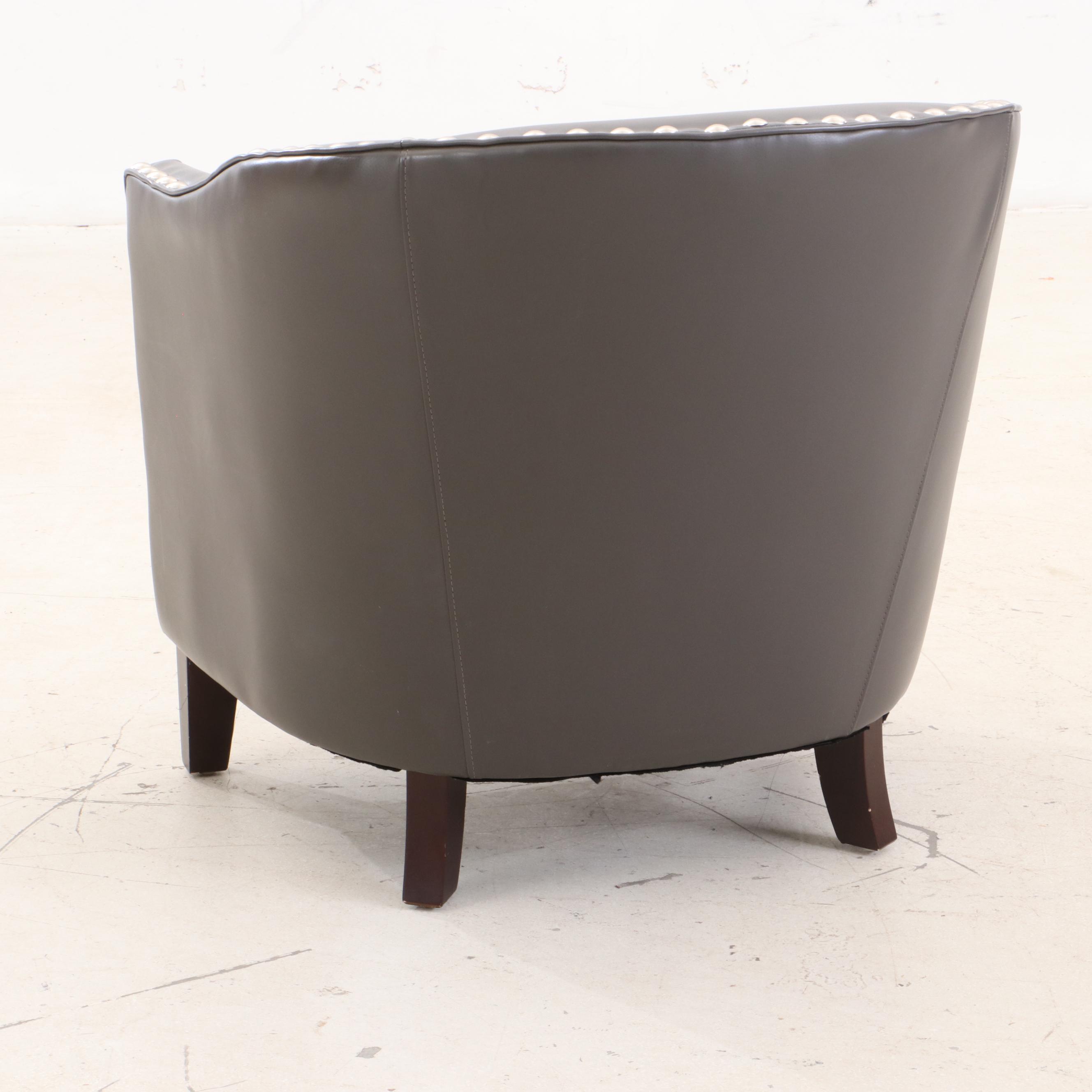 VILLA Faux Leather Barrel Back Club Chair with Nail Head Trim