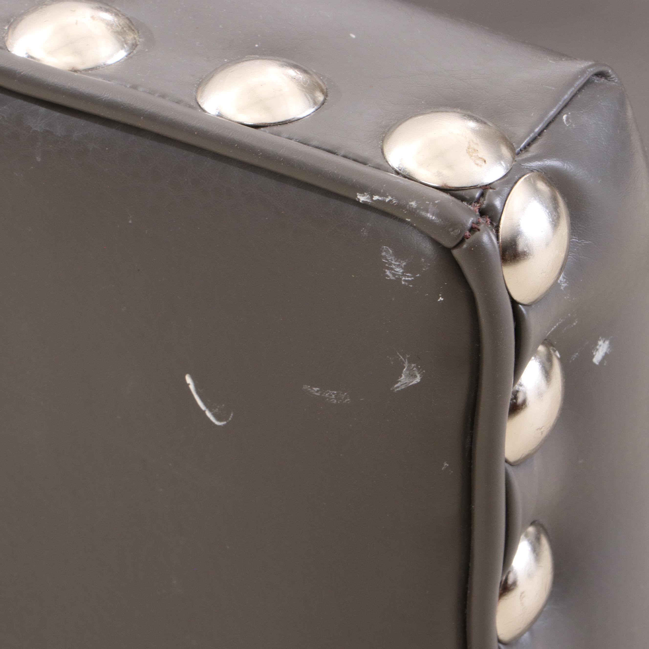 VILLA Faux Leather Barrel Back Club Chair with Nail Head Trim