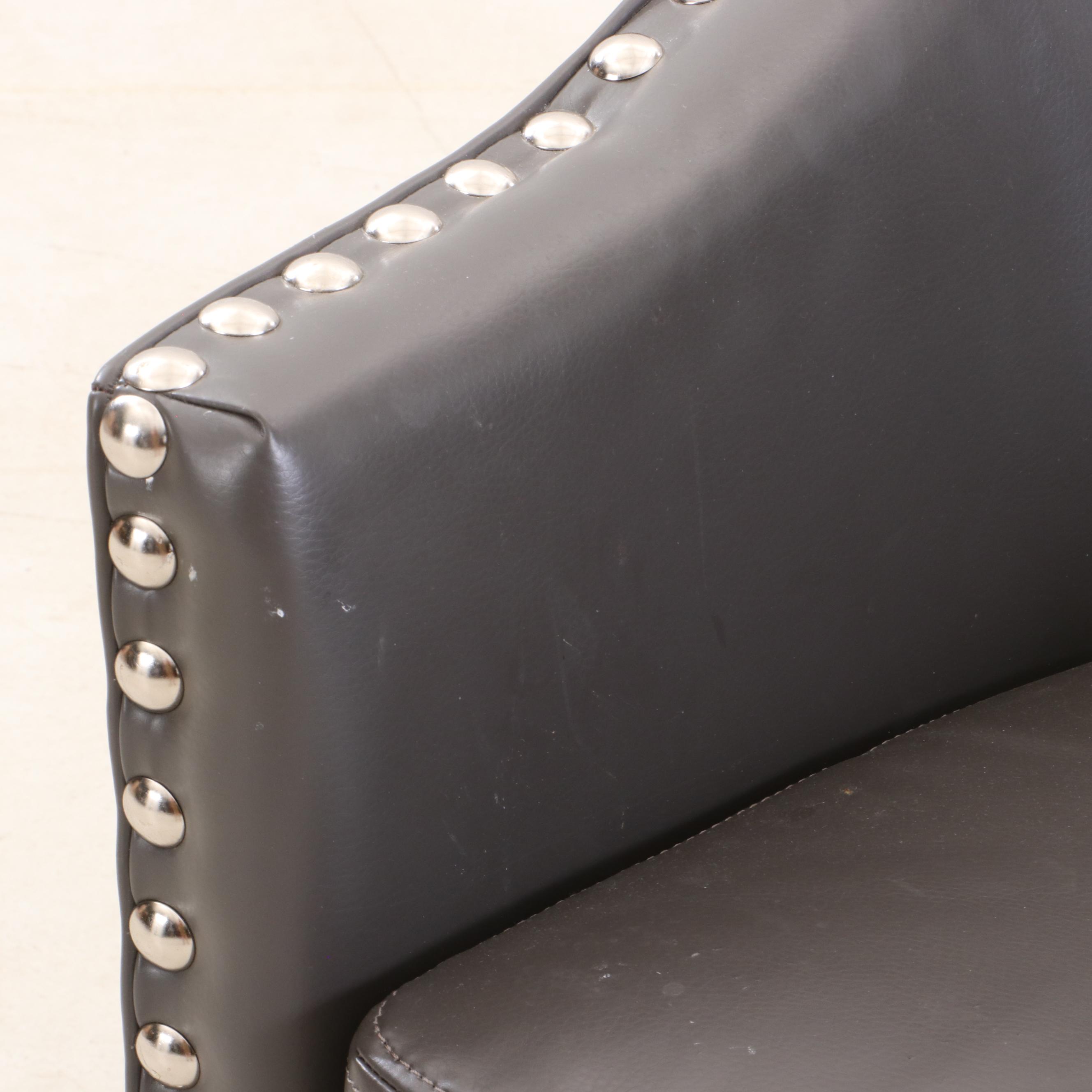 VILLA Faux Leather Barrel Back Club Chair with Nail Head Trim