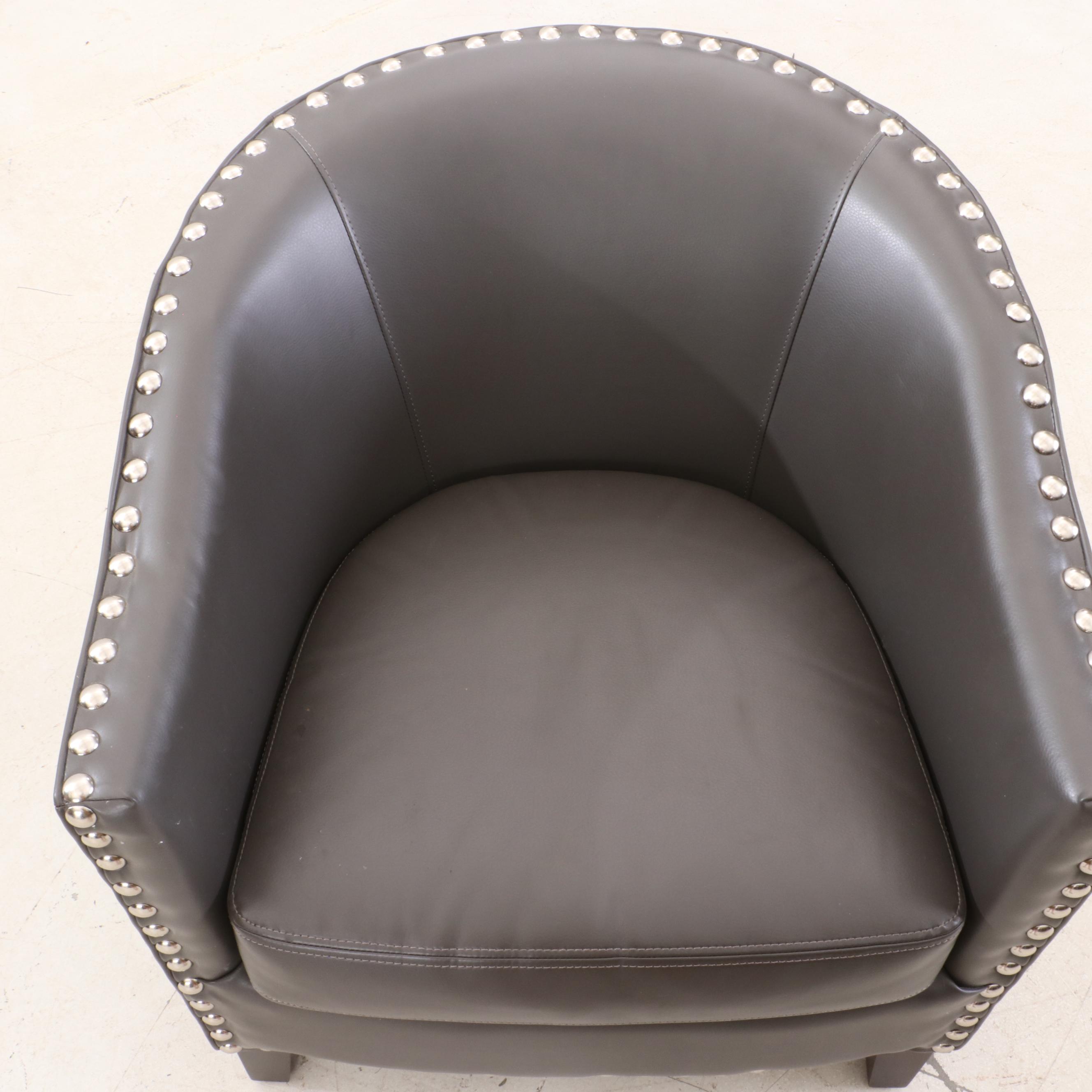 VILLA Faux Leather Barrel Back Club Chair with Nail Head Trim