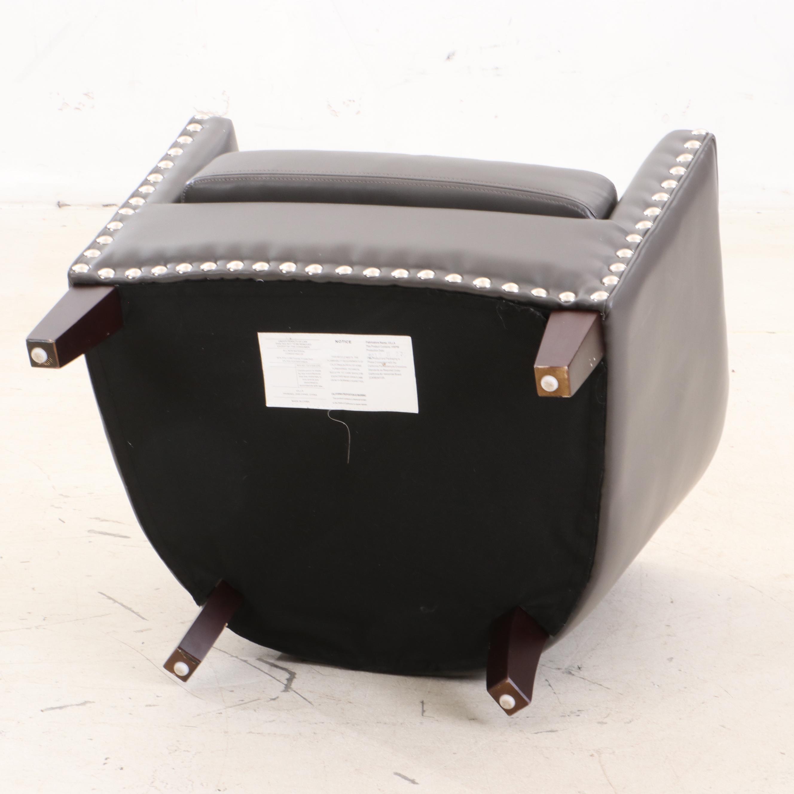 VILLA Faux Leather Barrel Back Club Chair with Nail Head Trim