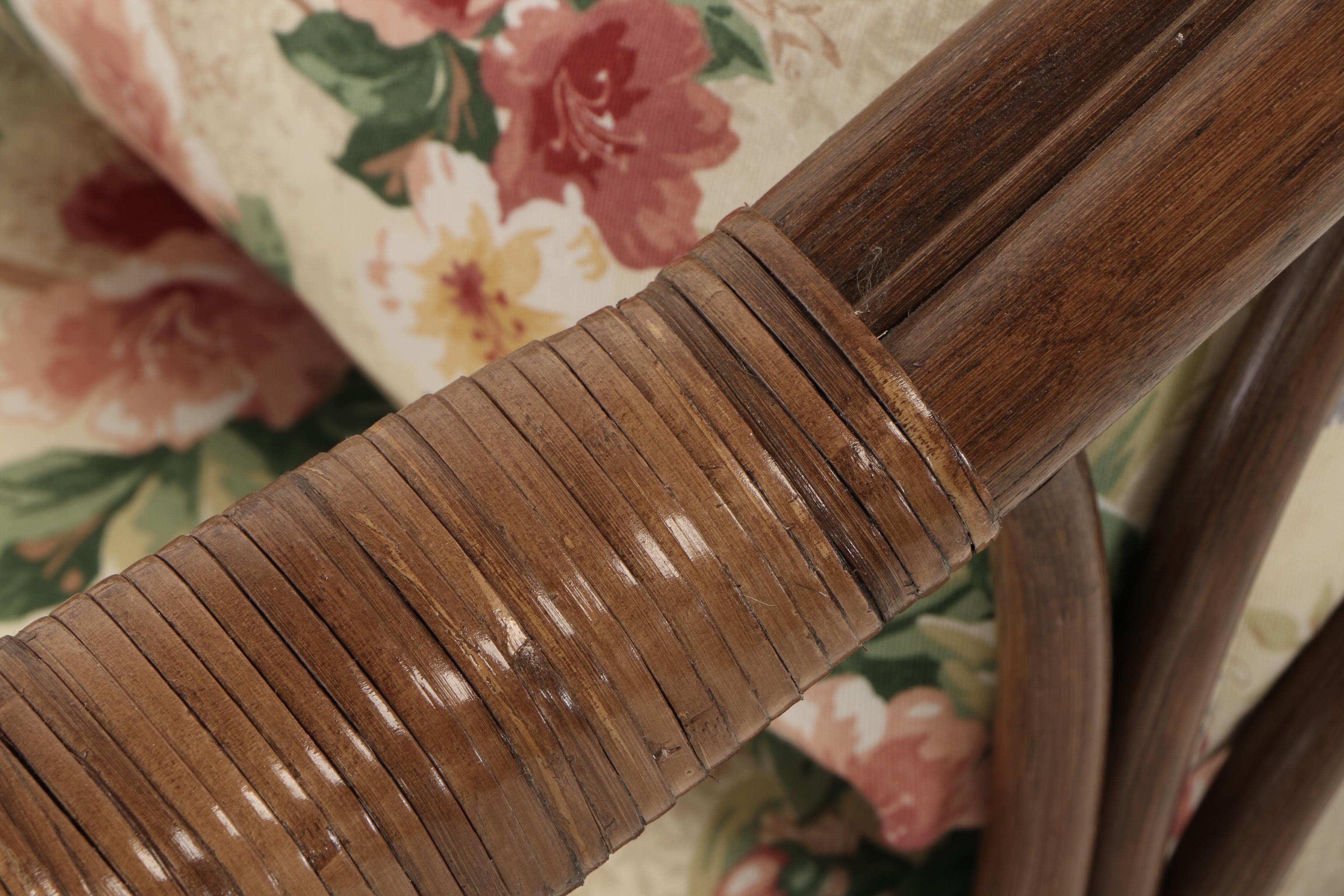 Benchcraft Furniture, Brown Rattan and Floral-Upholstered Armchair and Ottoman