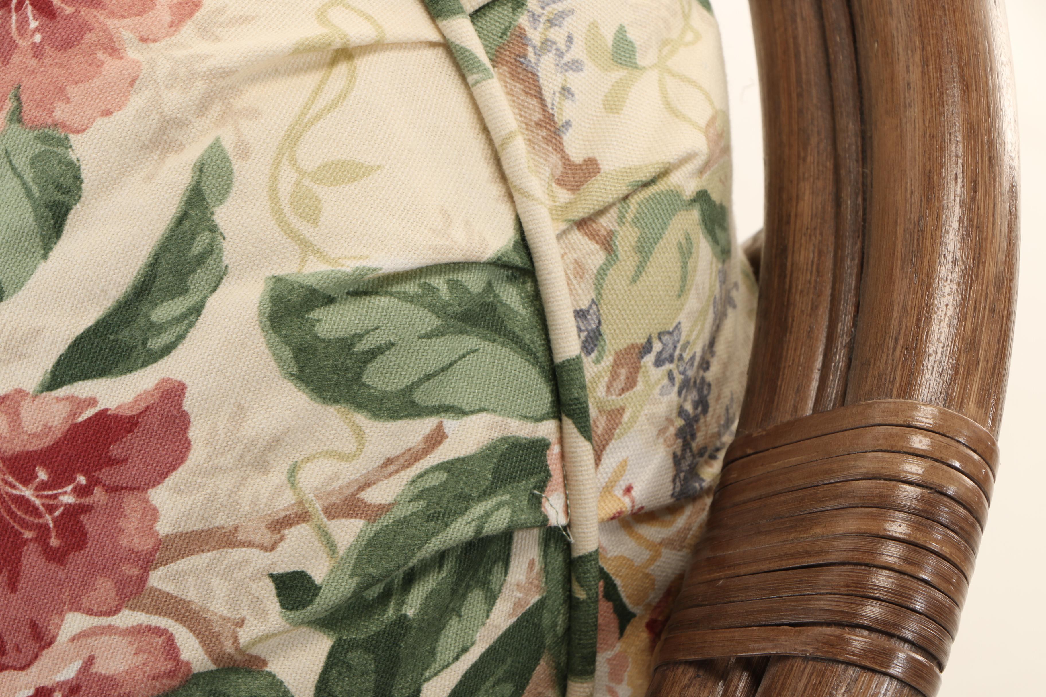 Benchcraft Furniture, Brown Rattan and Floral-Upholstered Armchair and Ottoman