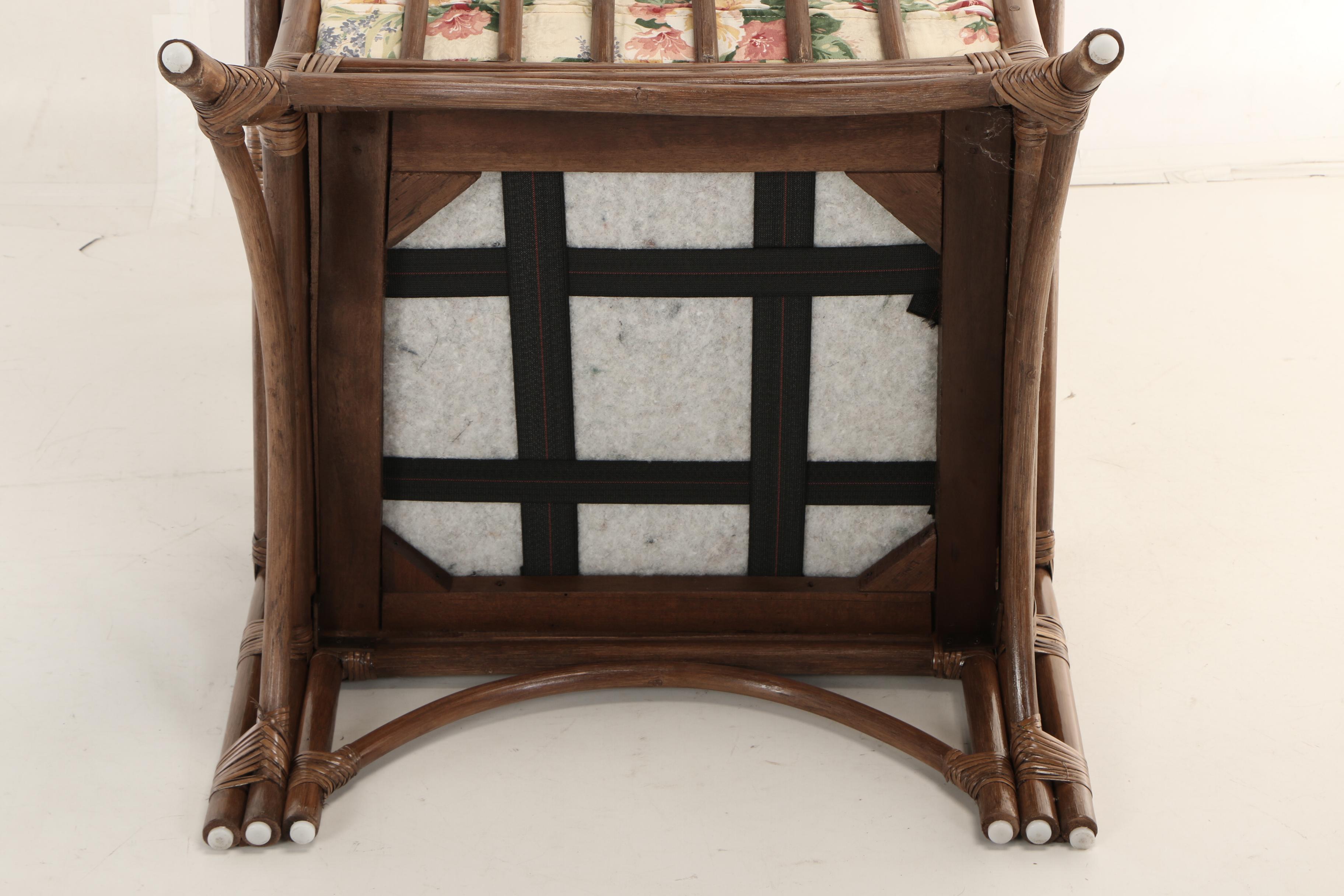 Benchcraft Furniture, Brown Rattan and Floral-Upholstered Armchair and Ottoman