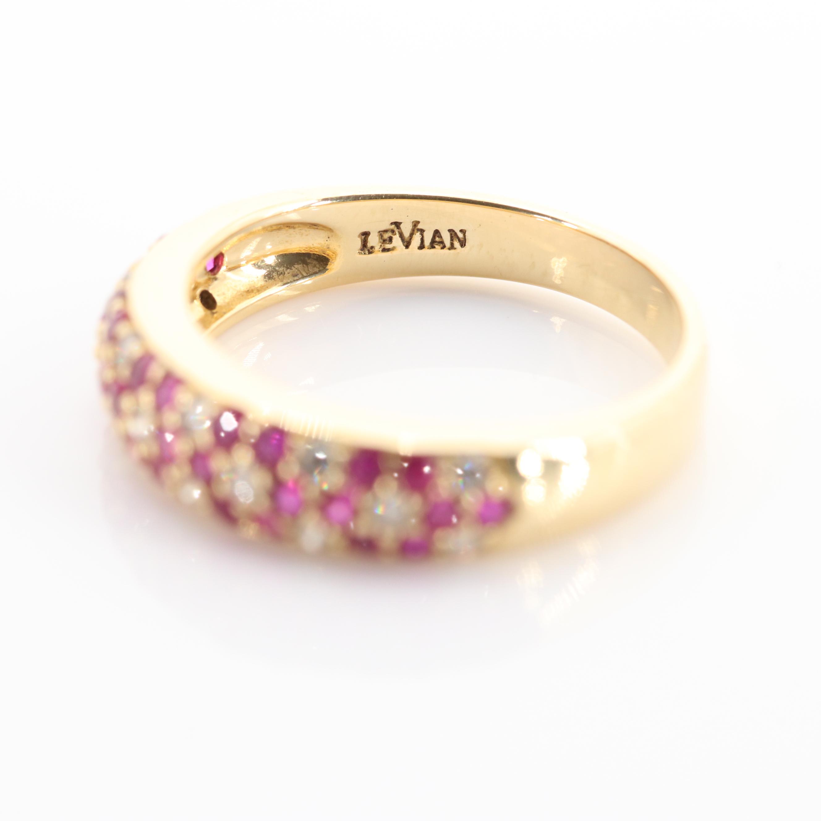 LeVian 18K Yellow Gold Ruby and Diamond Flower Ring