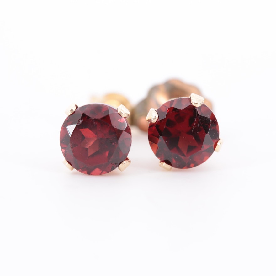 14K Yellow Gold Garnet Stud Earrings