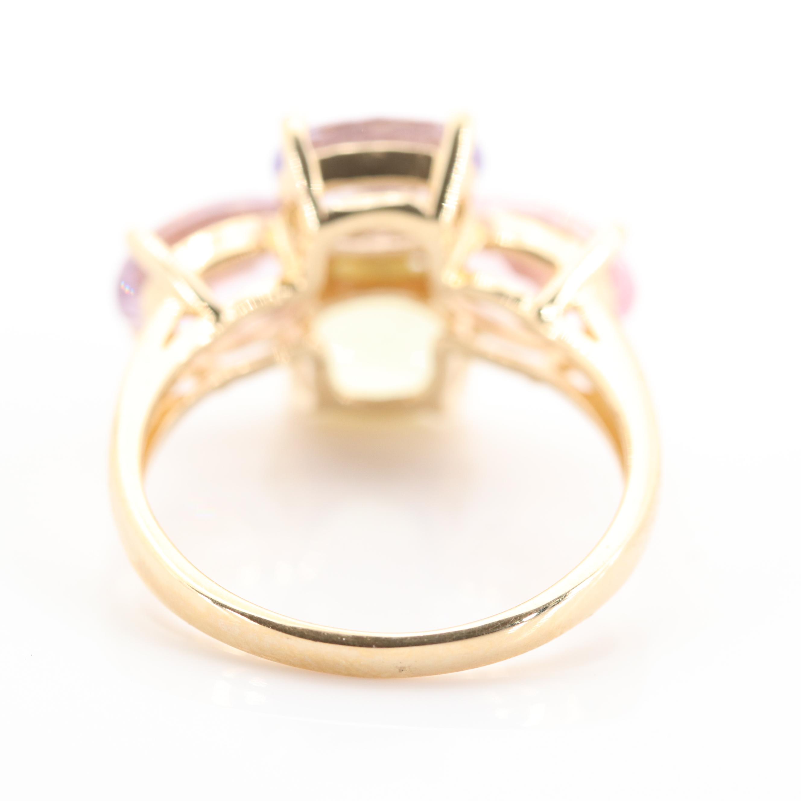 14K Yellow Gold 6.20 CTW Sapphire and Diamond Flower Ring