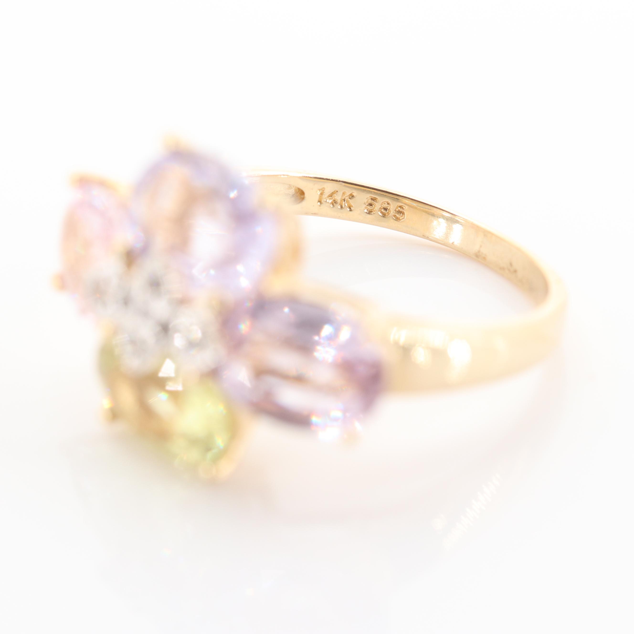 14K Yellow Gold 6.20 CTW Sapphire and Diamond Flower Ring