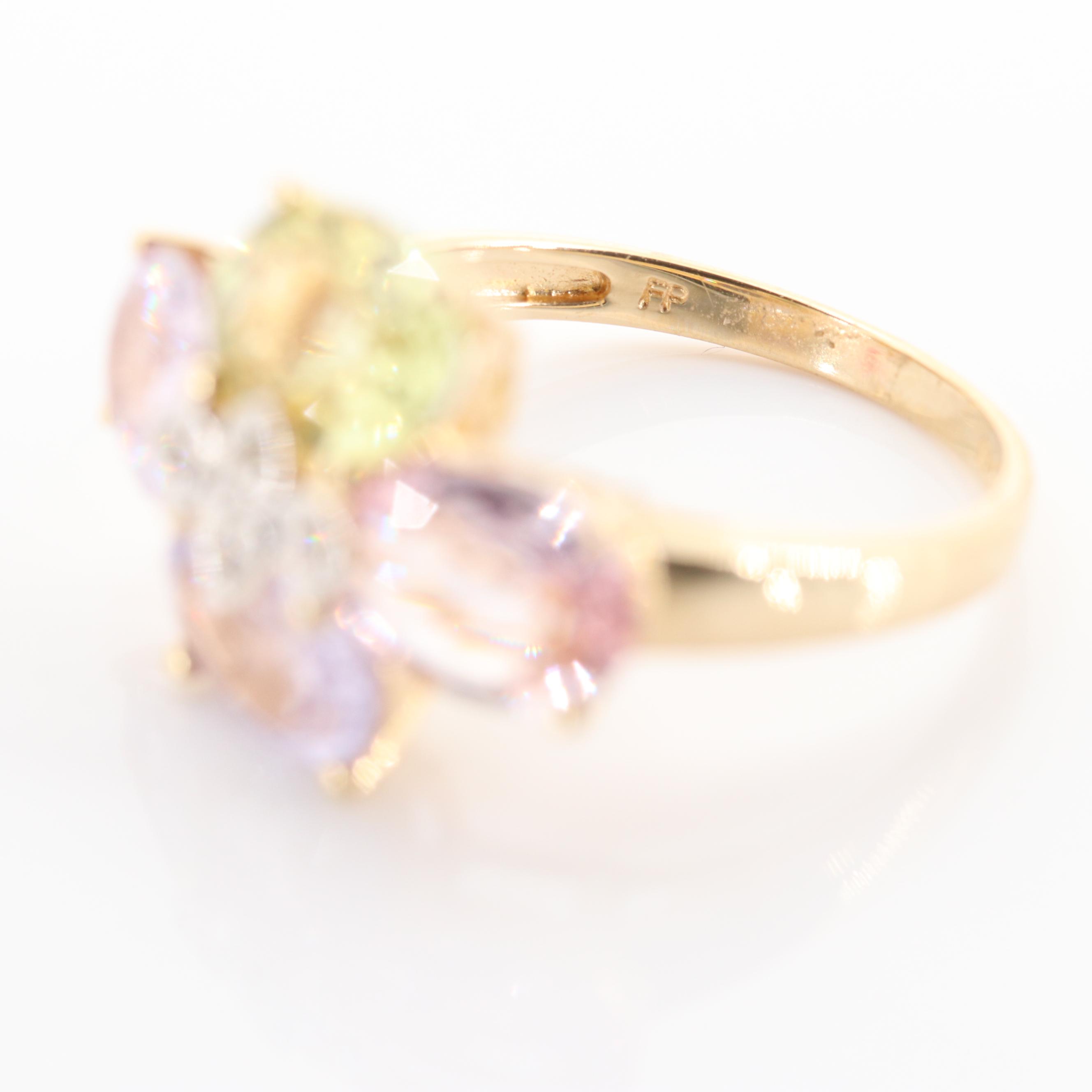 14K Yellow Gold 6.20 CTW Sapphire and Diamond Flower Ring