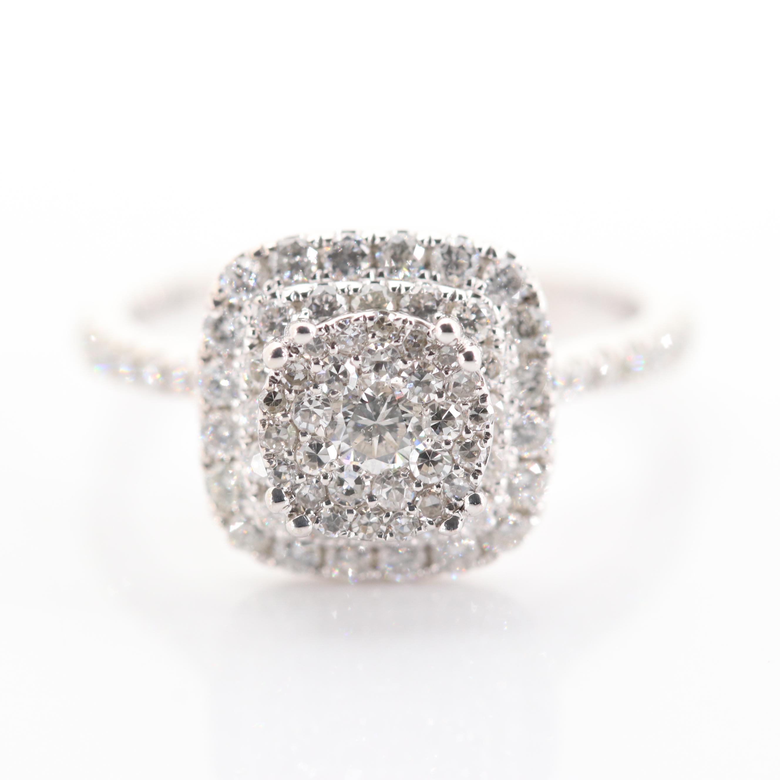 14K White Gold Diamond Cluster Halo Ring