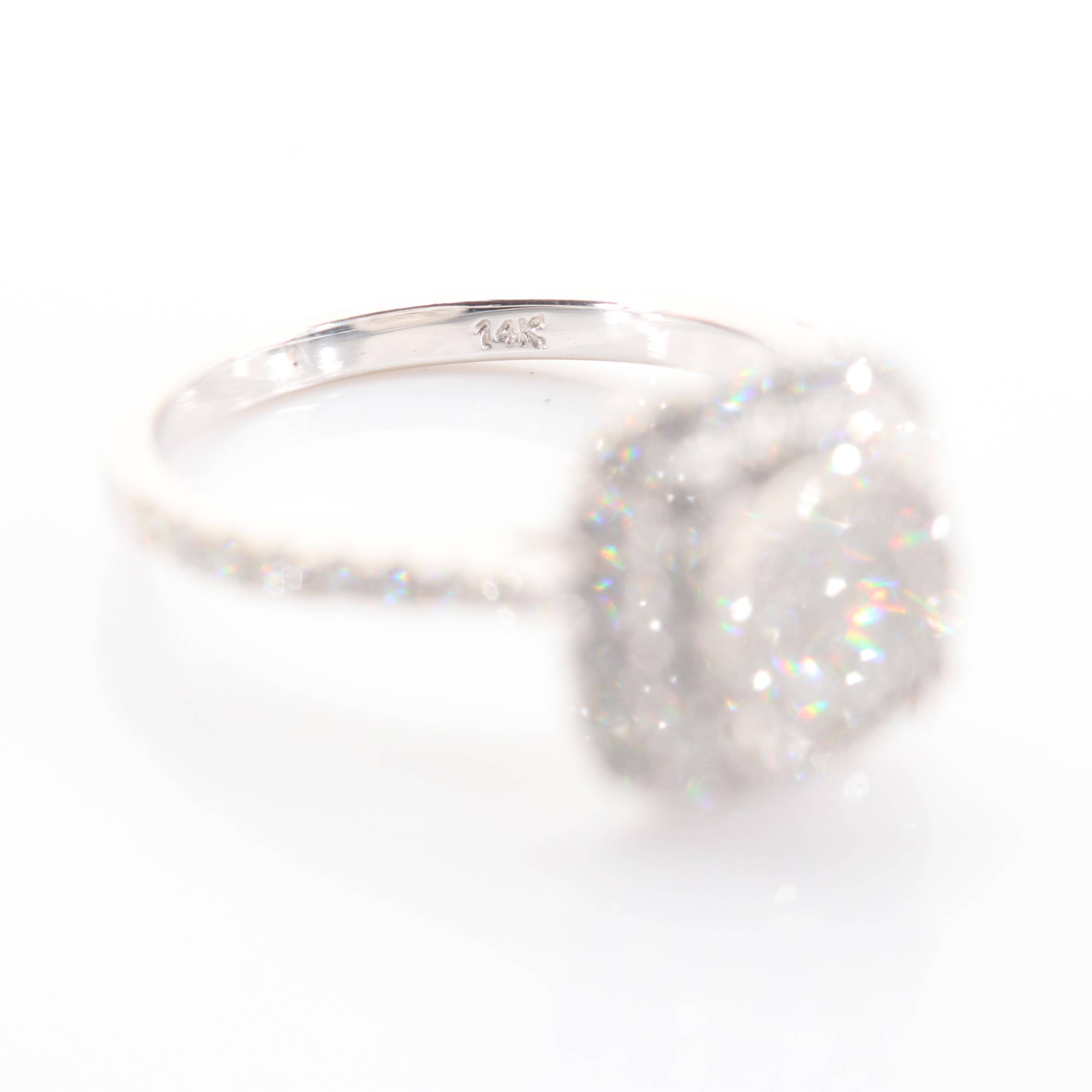 14K White Gold Diamond Cluster Halo Ring