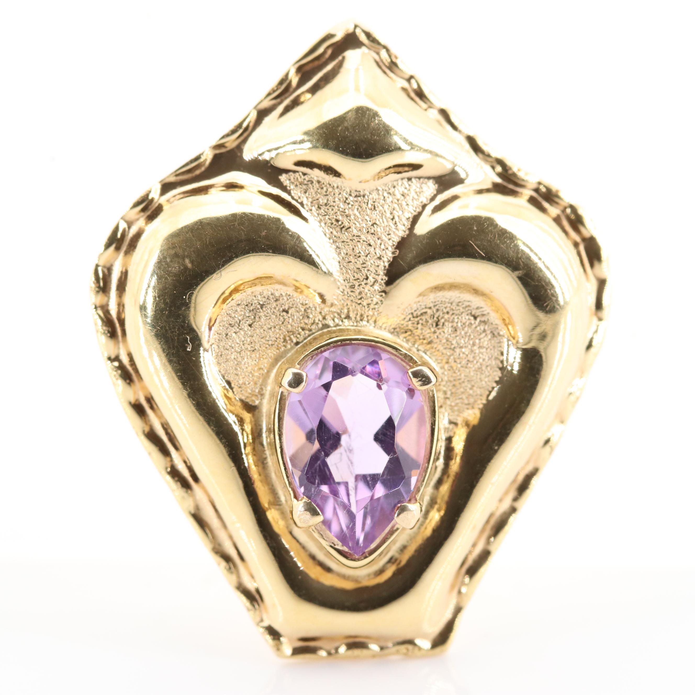 14K Yellow Gold Amethyst Slide Pendant