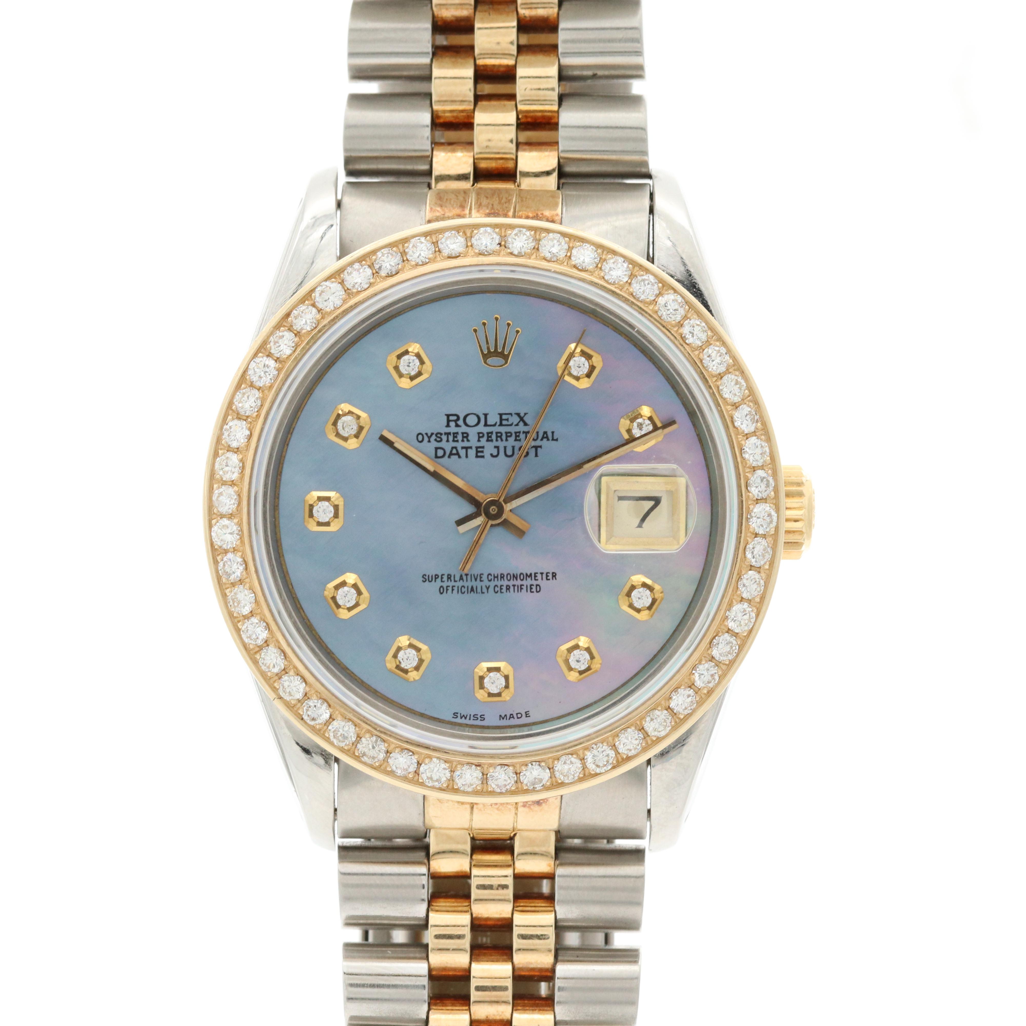 1978 Rolex Datejust 18K and Stainless Steel Watch With 1.00 CTW Diamonds